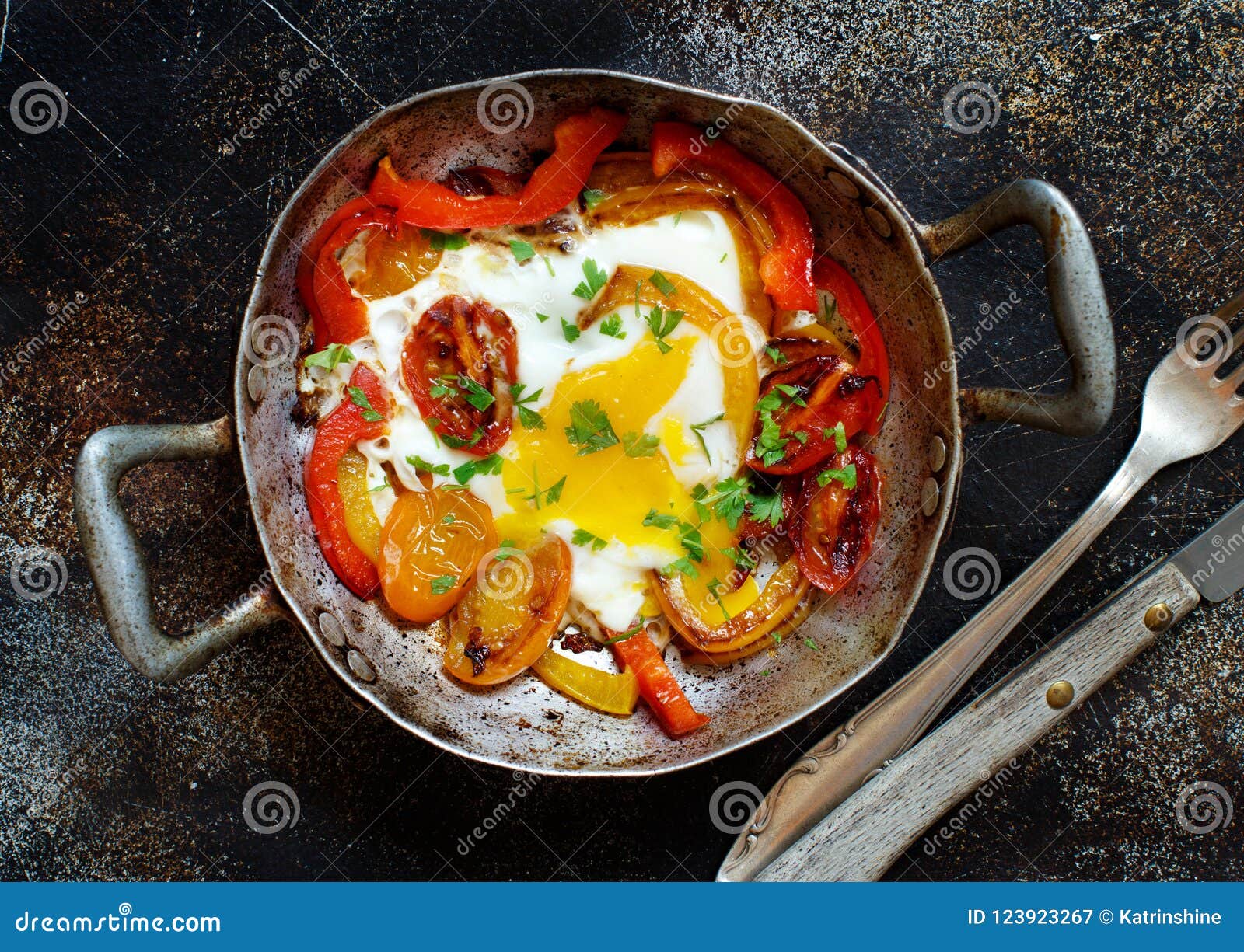 Fried Egg with a Bell Pepper and Tomatoes Stock Image Image of bright