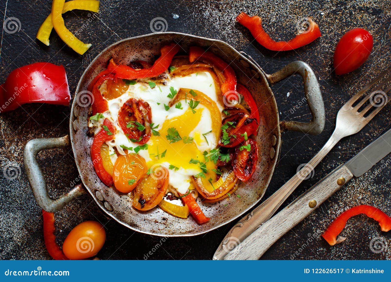 Fried Egg with a Bell Pepper and Tomatoes Stock Image Image of
