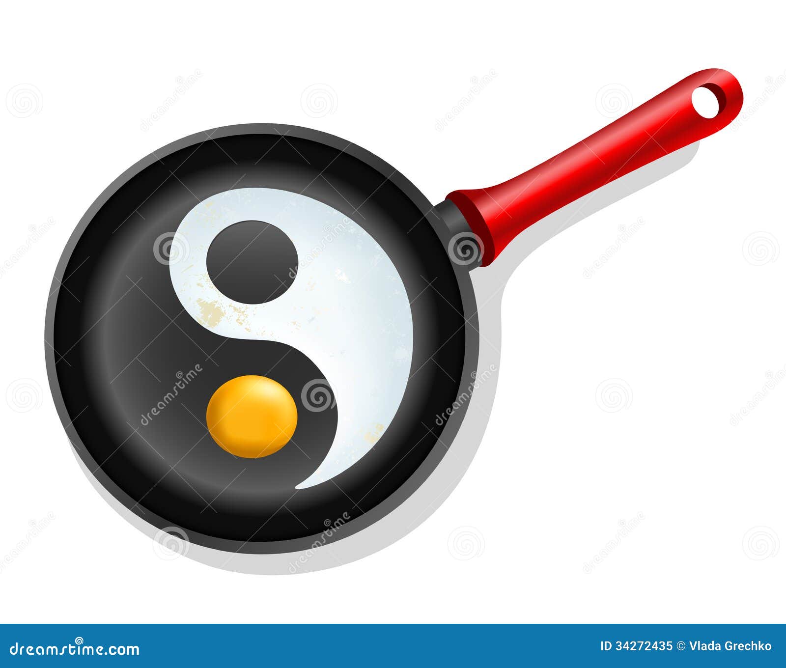 Fried Egg in a Frying Pan with Symbol Yingyang Stock Vector