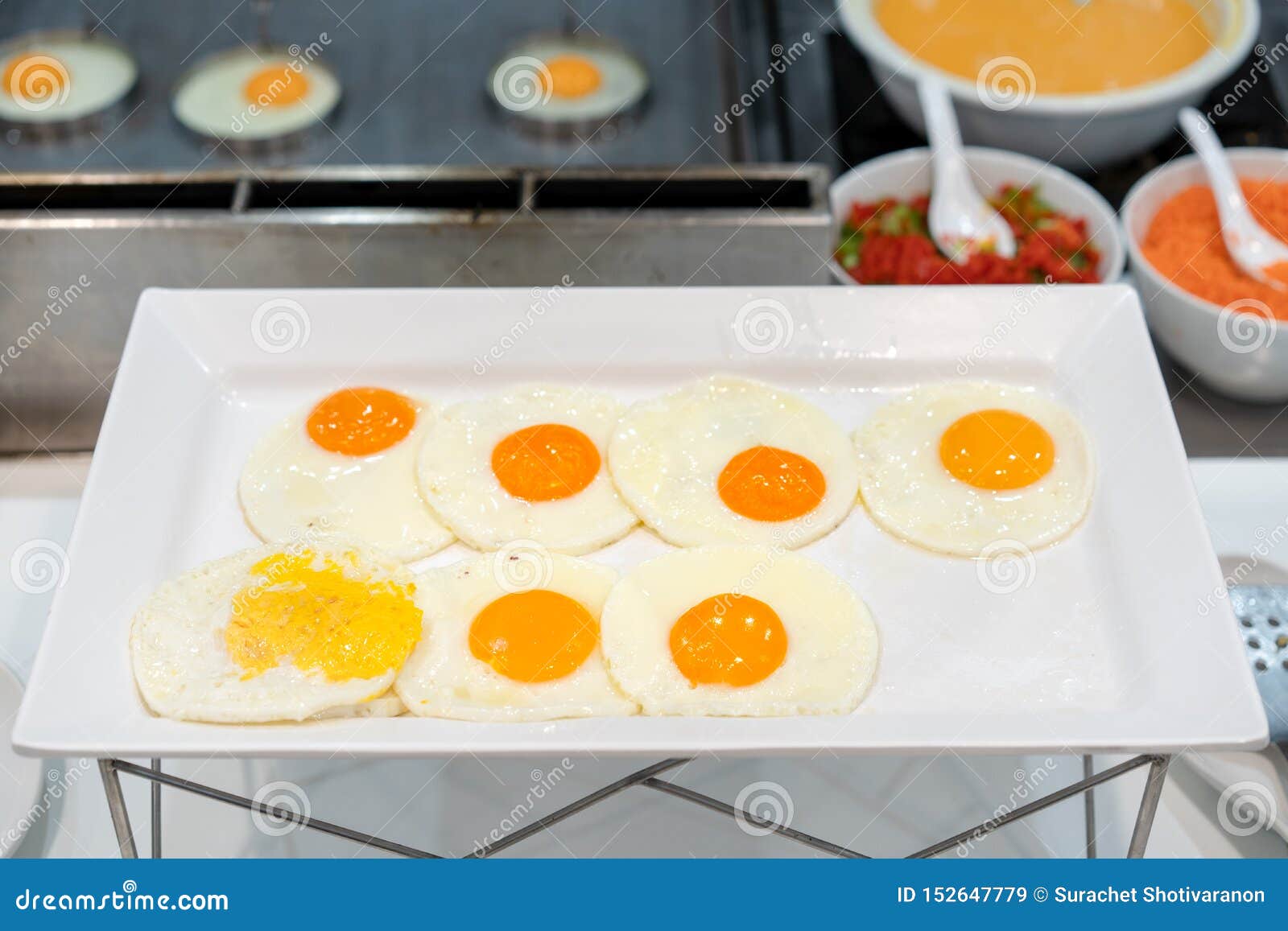 Fried Egg in Large White Square Bowl at Thailand Resort Stock Image
