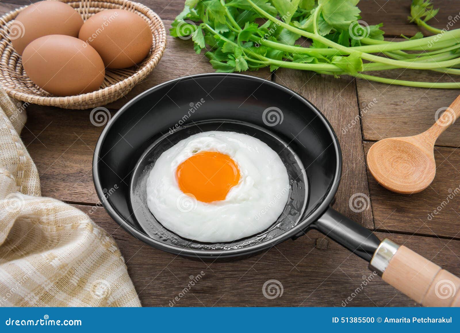 Fried egg in pan stock photo. Image of skillet, chicken 51385500