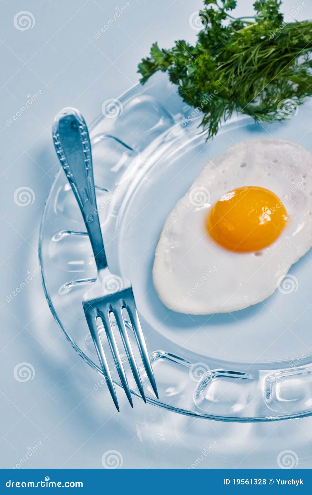 Fried Egg with Parsley and Fork Stock Photo Image of background