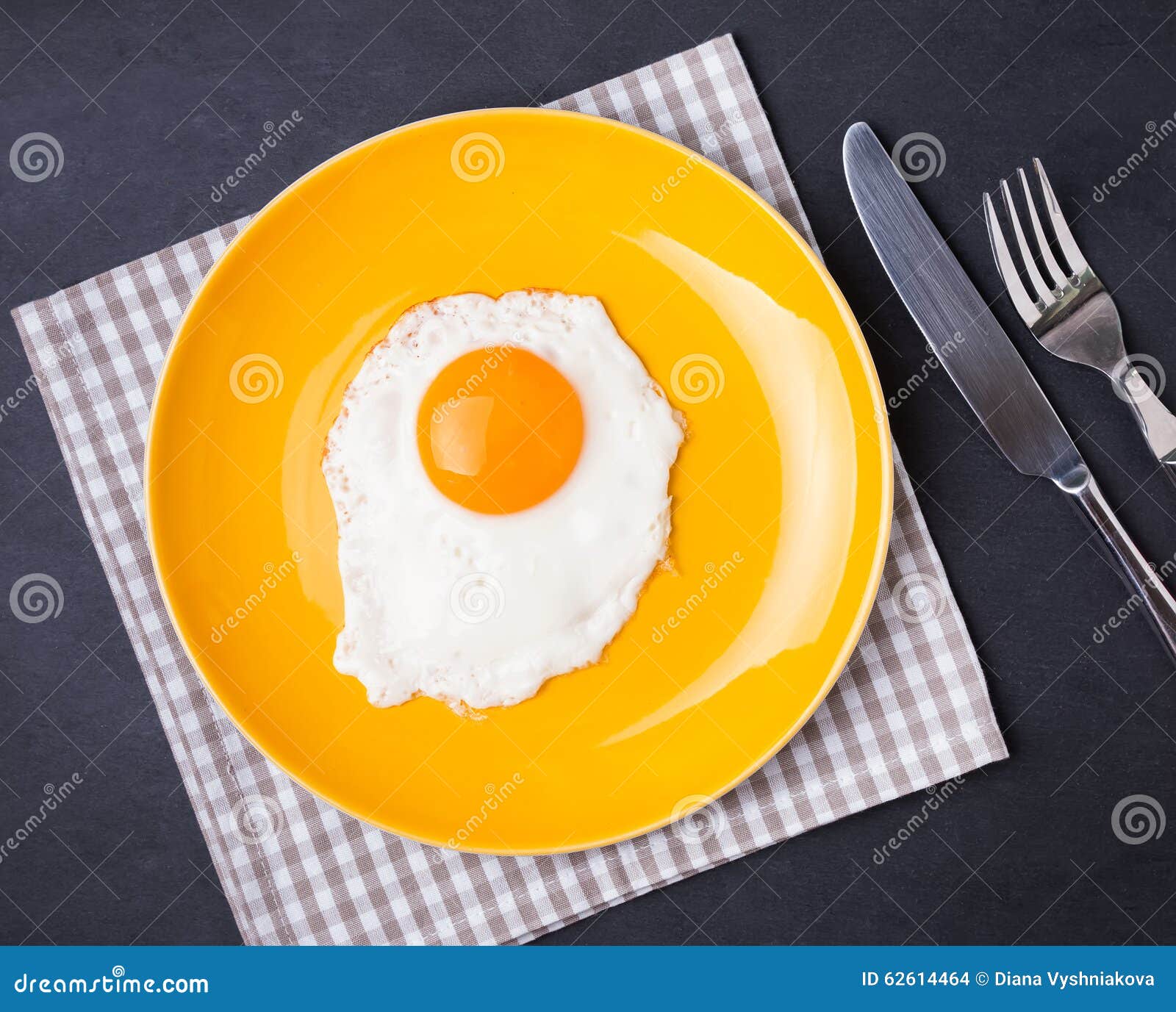 Fried Egg on the Yellow Plate Stock Photo Image of shiny, background