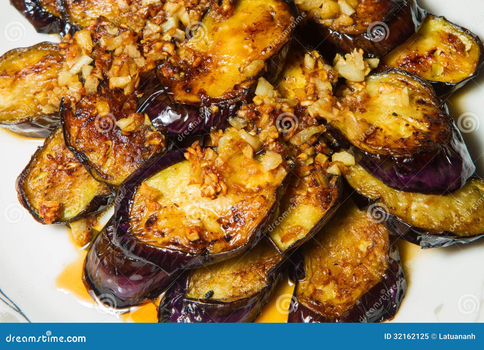 Fried Eggplant with garlic stock image. Image of delicious 32162125