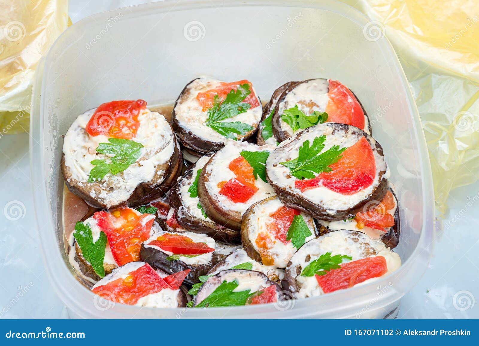 Fried Eggplant in Mayonnaise with Garlic Stock Photo Image of cooked