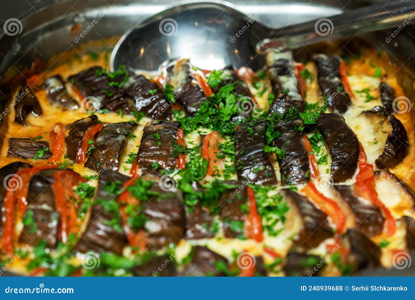 Fried Eggplants in a Frying Pan. Stock Photo Image of object, green