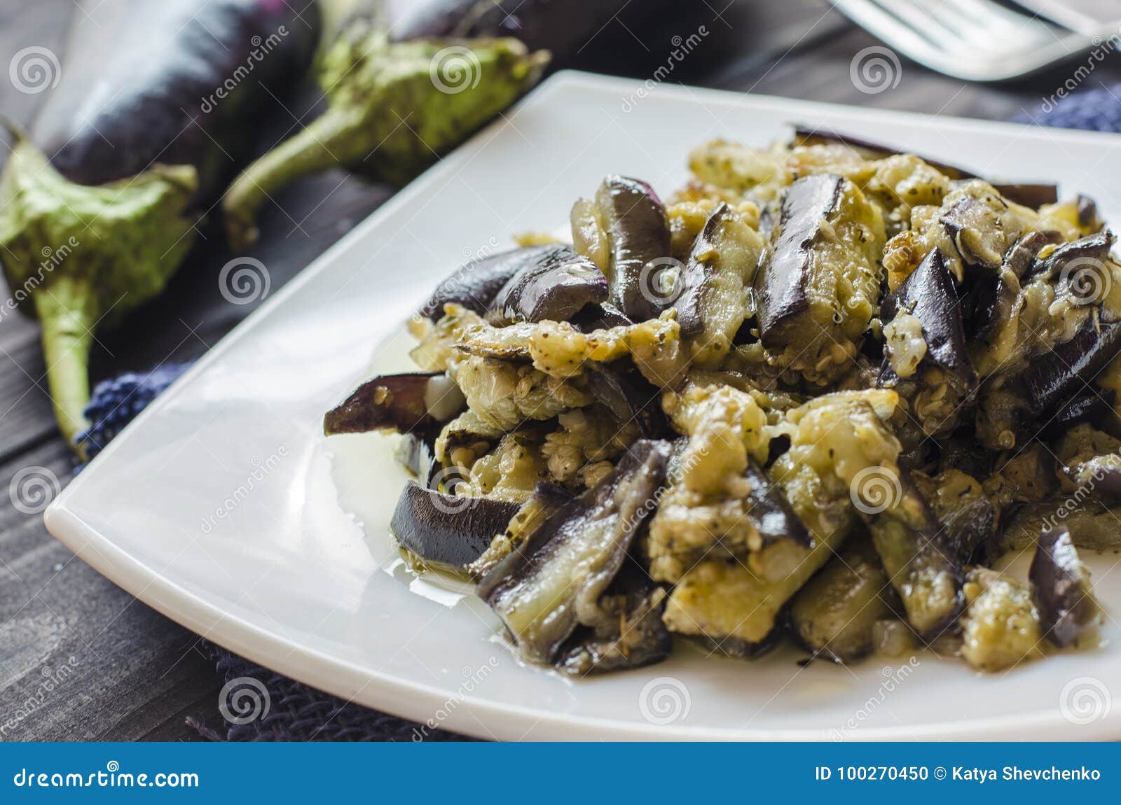 Fried Eggplants with Garlic Stock Photo Image of salad, gourmet