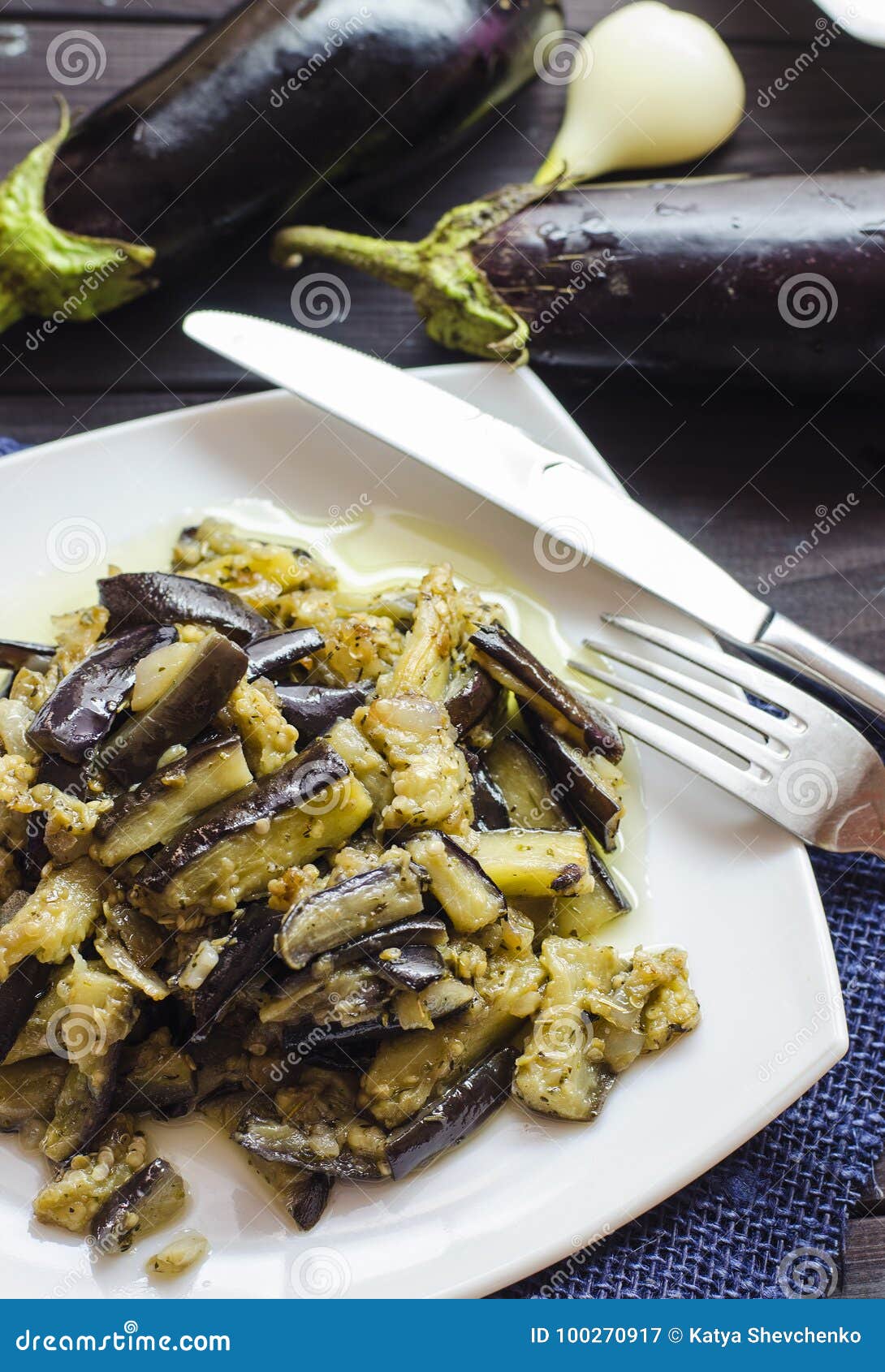Fried Eggplants with Garlic Stock Image Image of garlic, dish 100270917