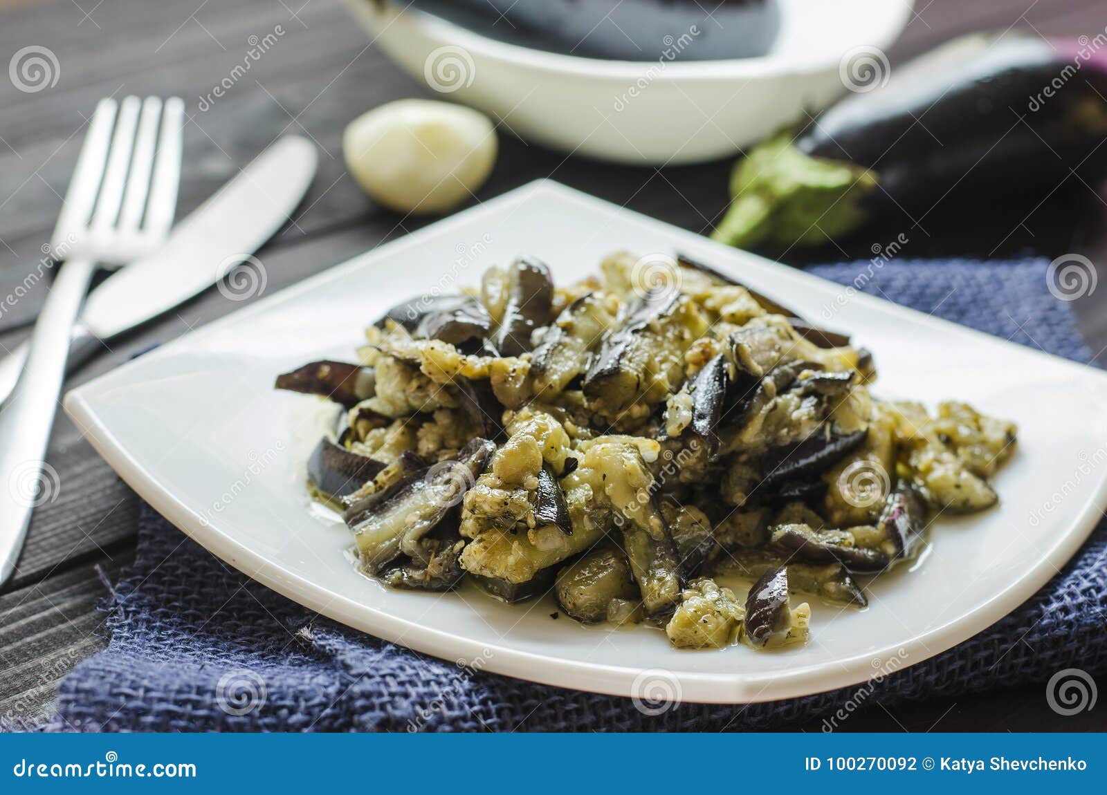 Fried Eggplants with Garlic Stock Photo Image of ratatouille, gourmet
