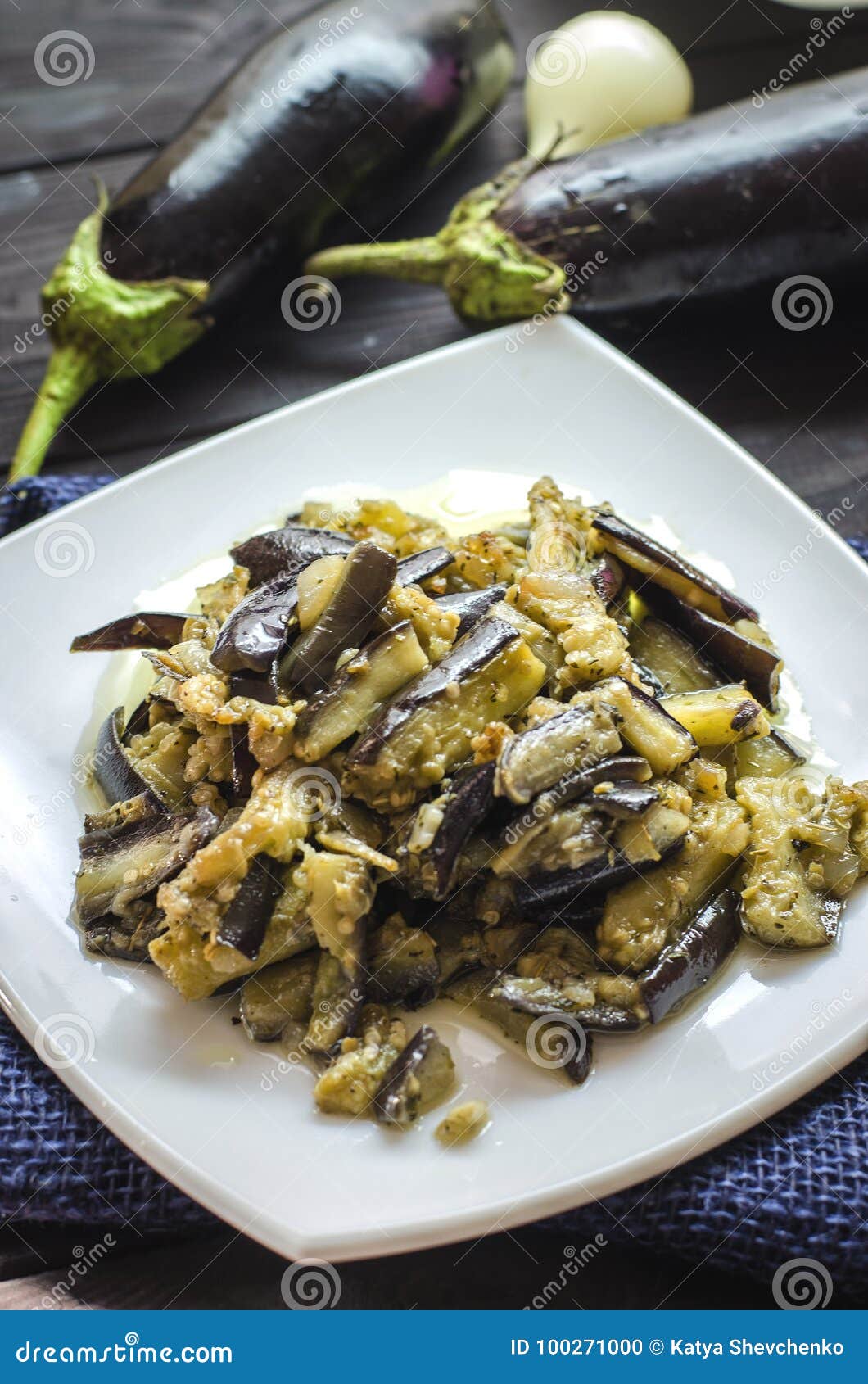 Fried Eggplants with Garlic Stock Photo Image of gourmet, stewed