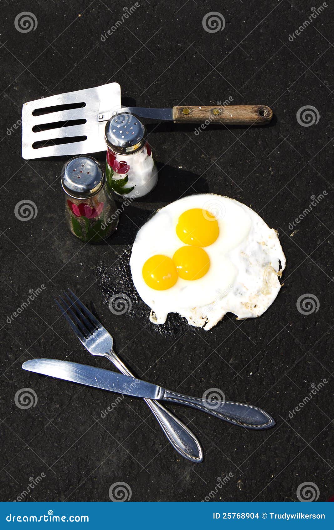 Fried Eggs on Asphalt stock photo. Image of protein, concept 25768904