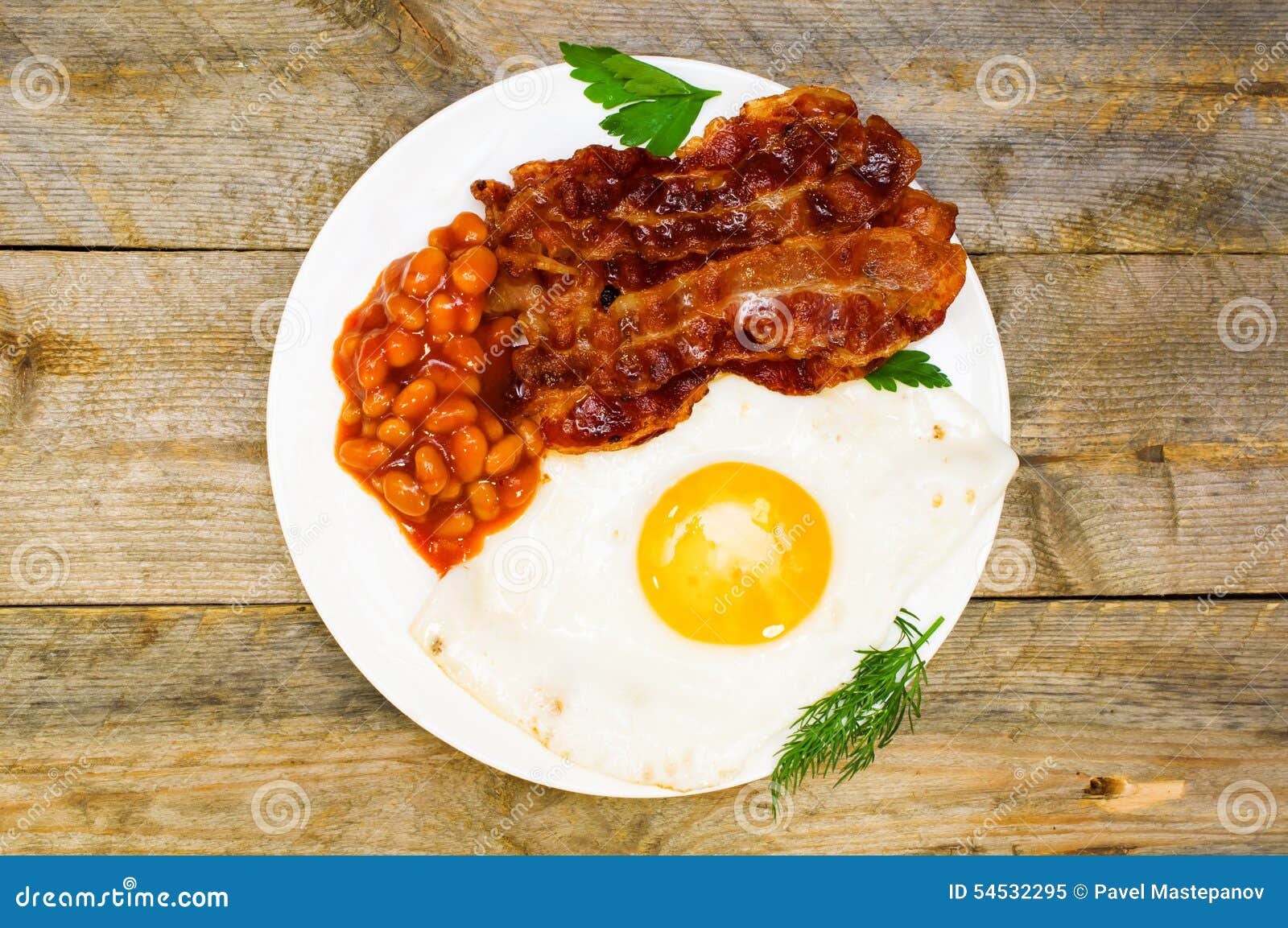 Fried Eggs with Bacon and Beans Stock Image - Image of plate, beans ...