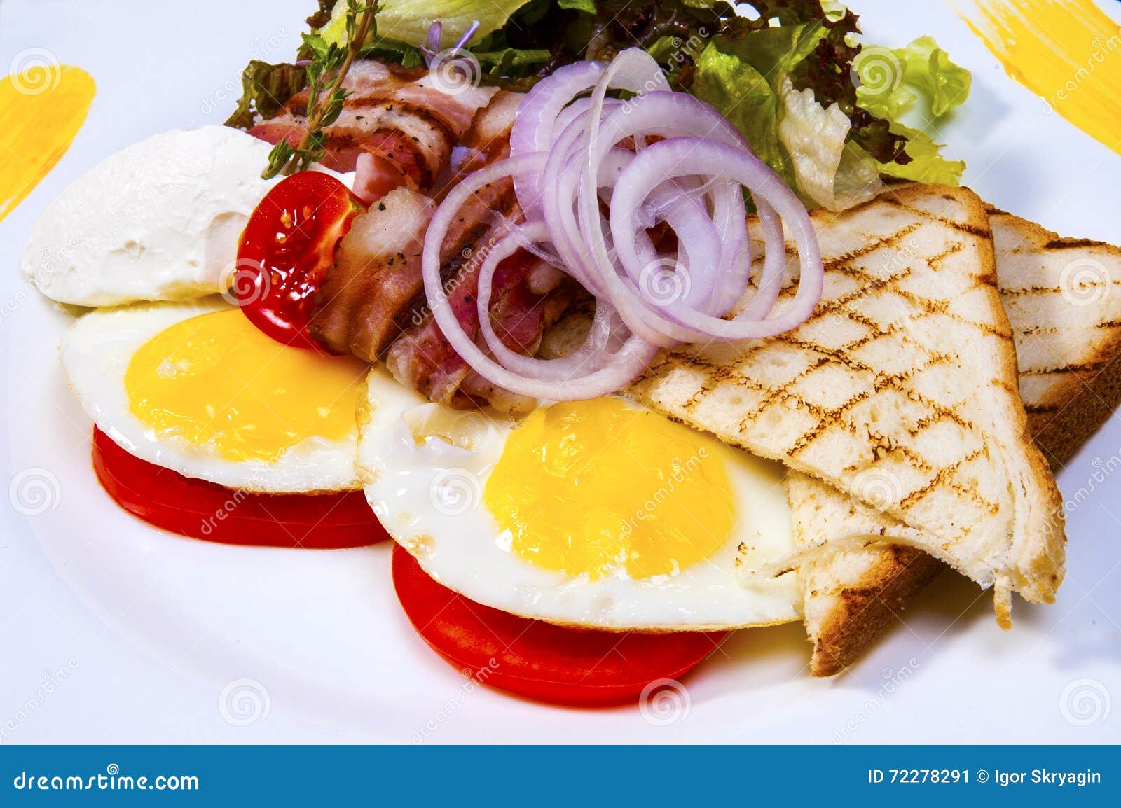 Fried eggs with bacon stock image. Image of meal, dinner 72278291