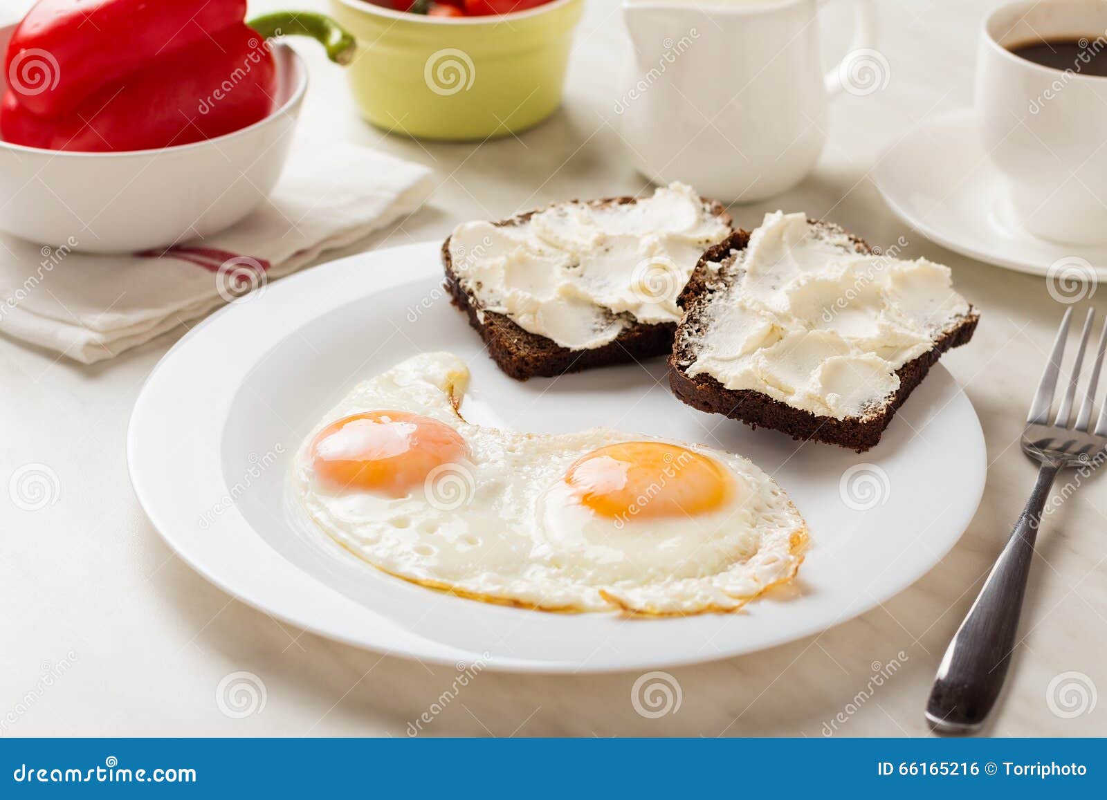Fried eggs for breakfast stock photo. Image of cheese 66165216