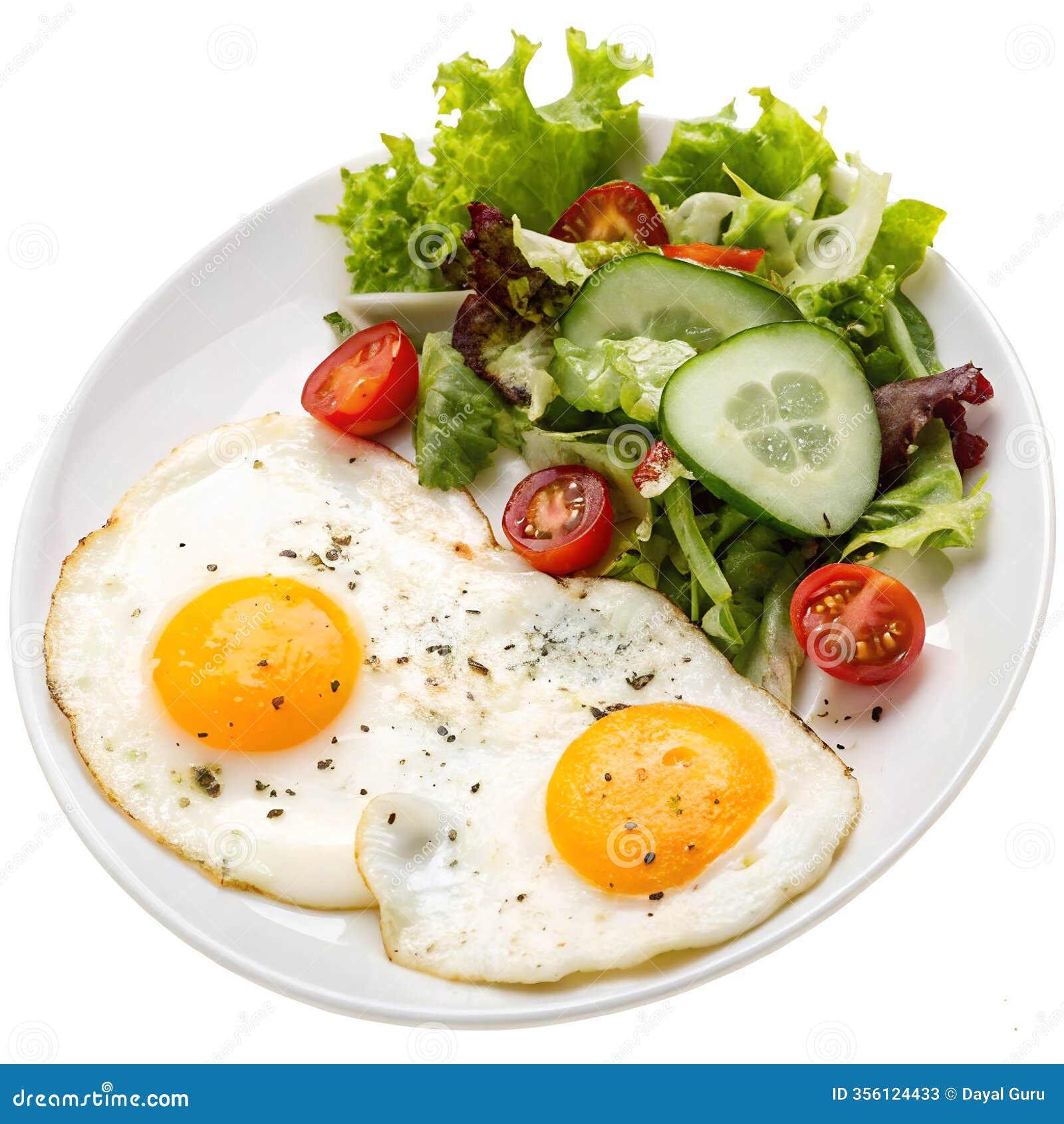 fried eggs with diet salad  on white background