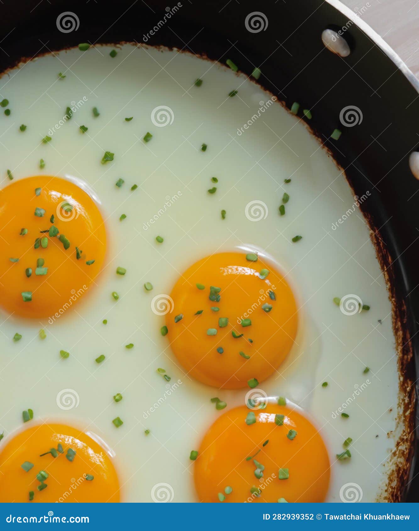 Fried Eggs in a Frying Pan for Breakfast Stock Photo Image of table