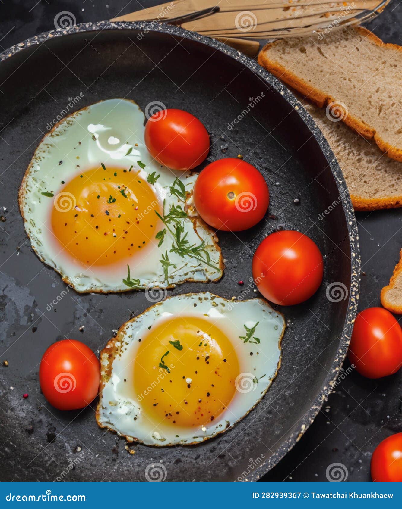 Fried Eggs in a Frying Pan for Breakfast Stock Image Image of