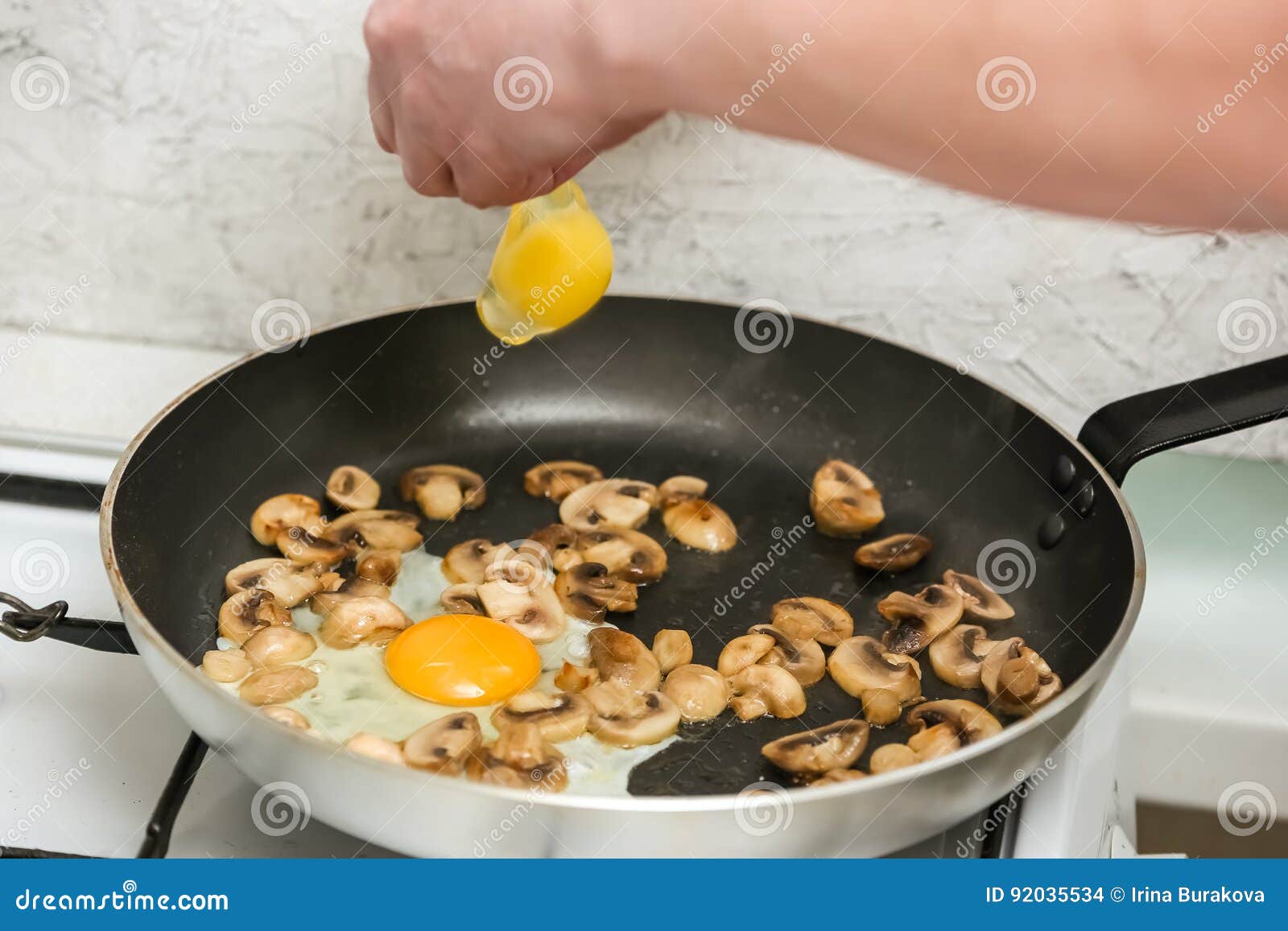 Fried Eggs with Mushrooms for a Breakfast Stock Photo - Image of fork