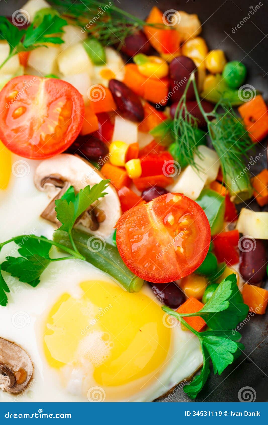Fried Eggs in a Pan with Vegetables Stock Image Image of fresh