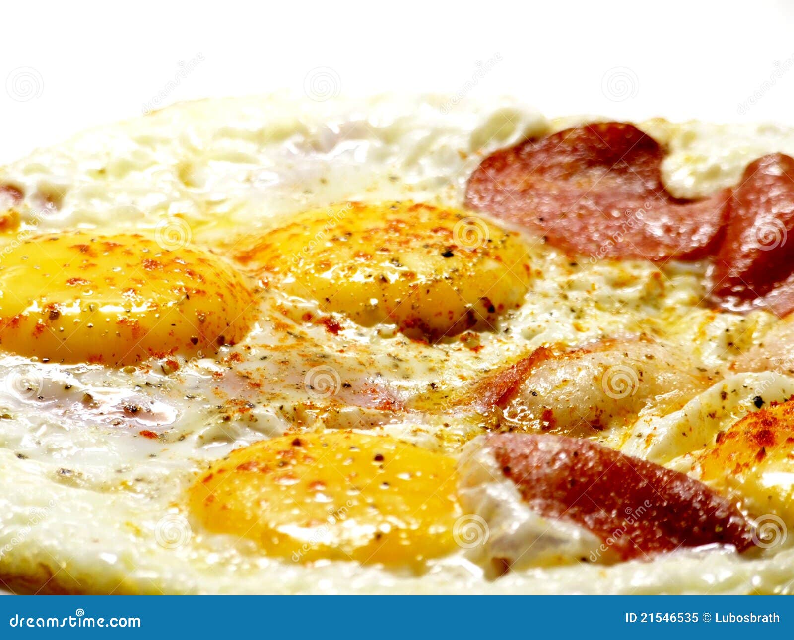 Fried Eggs with Salami and Bacon Stock Image Image of bacon, onion