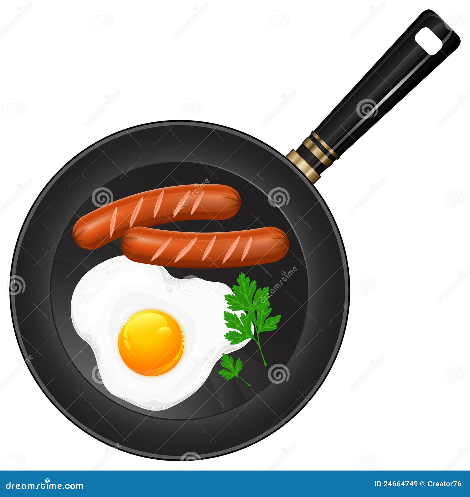 Fried eggs and sausage stock vector. Illustration of cookware 24664749