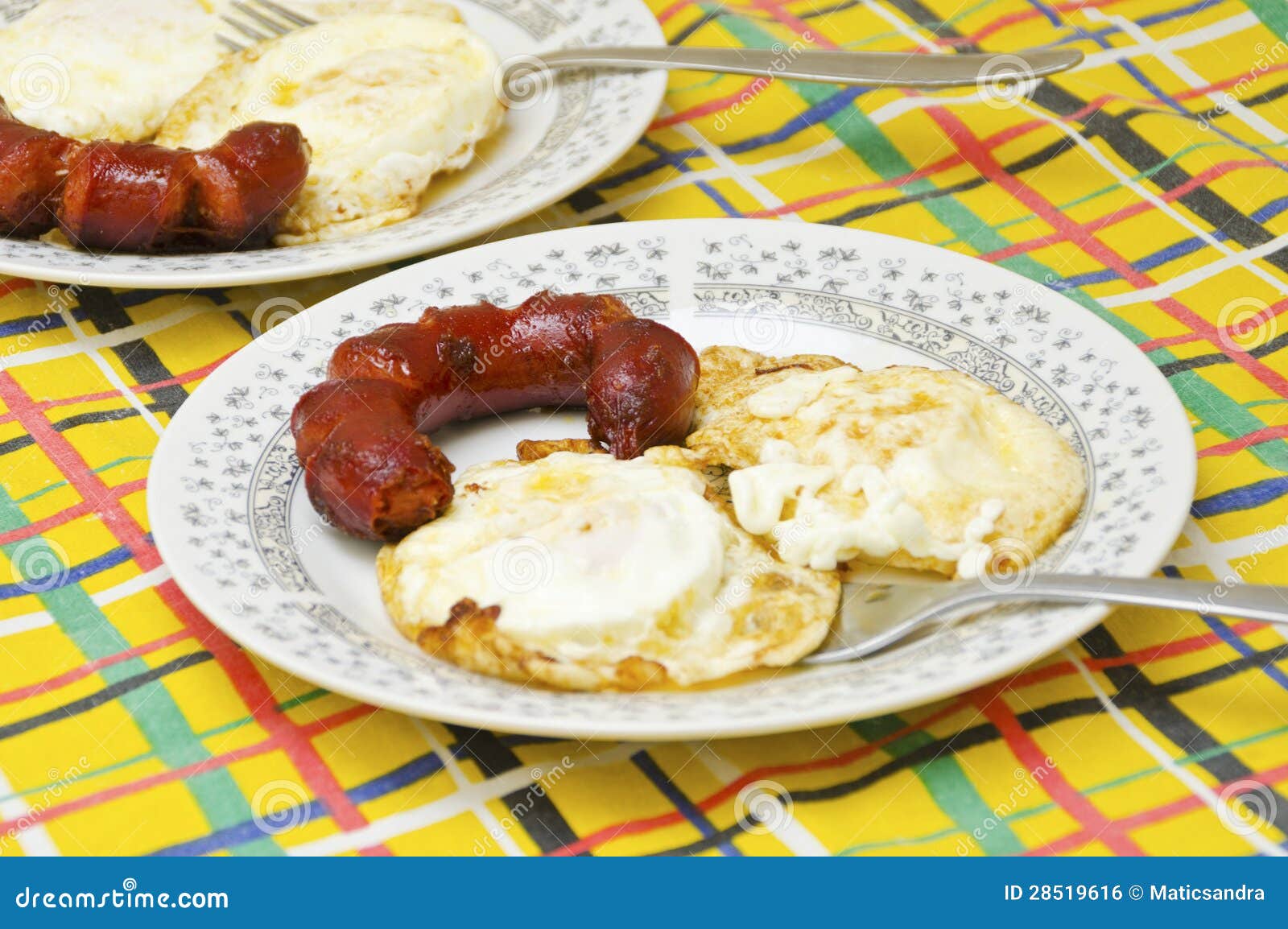 Fried eggs and sausage stock photo. Image of menu, nutrition 28519616