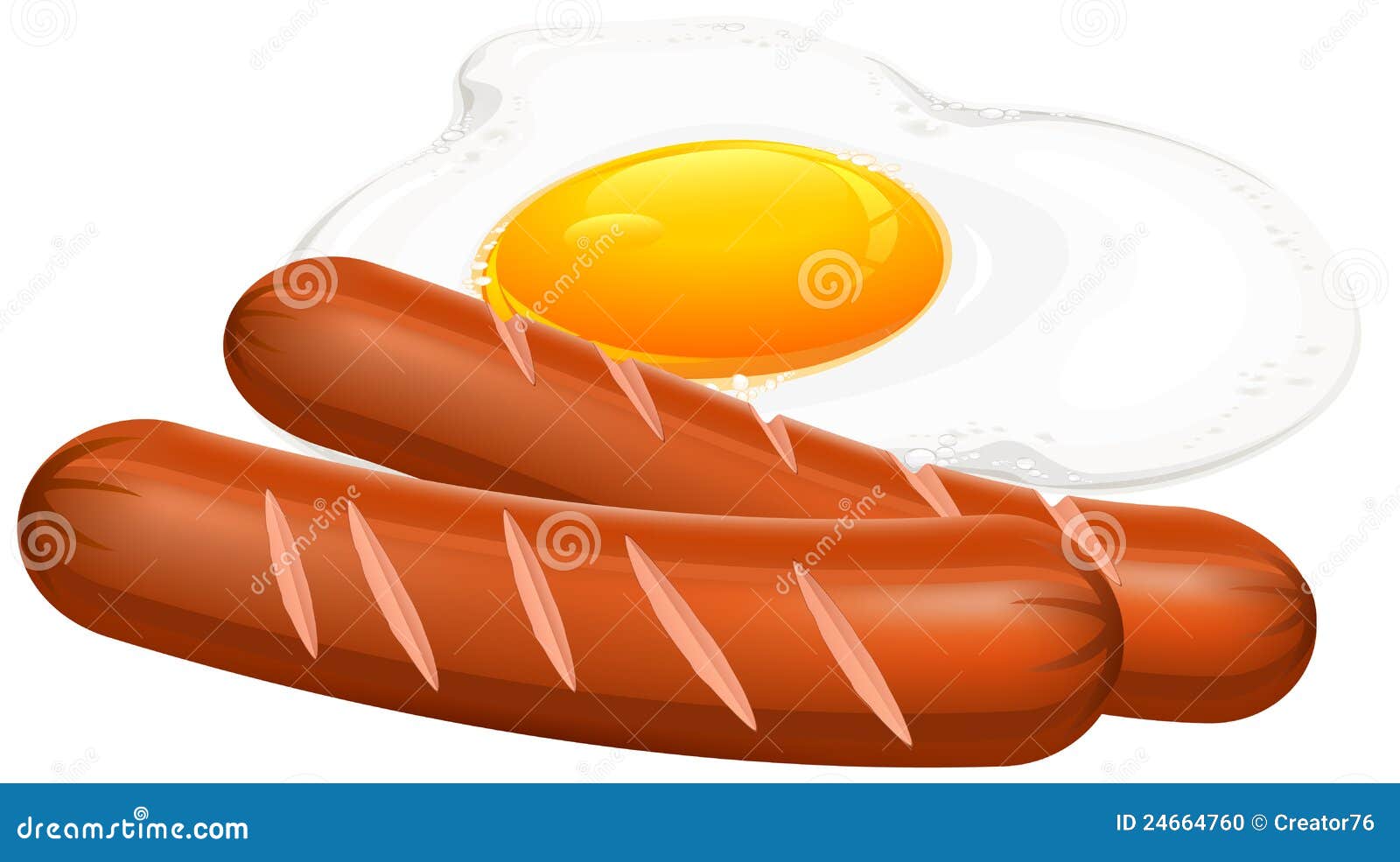 Fried Eggs and Sausage on White Stock Vector Illustration of