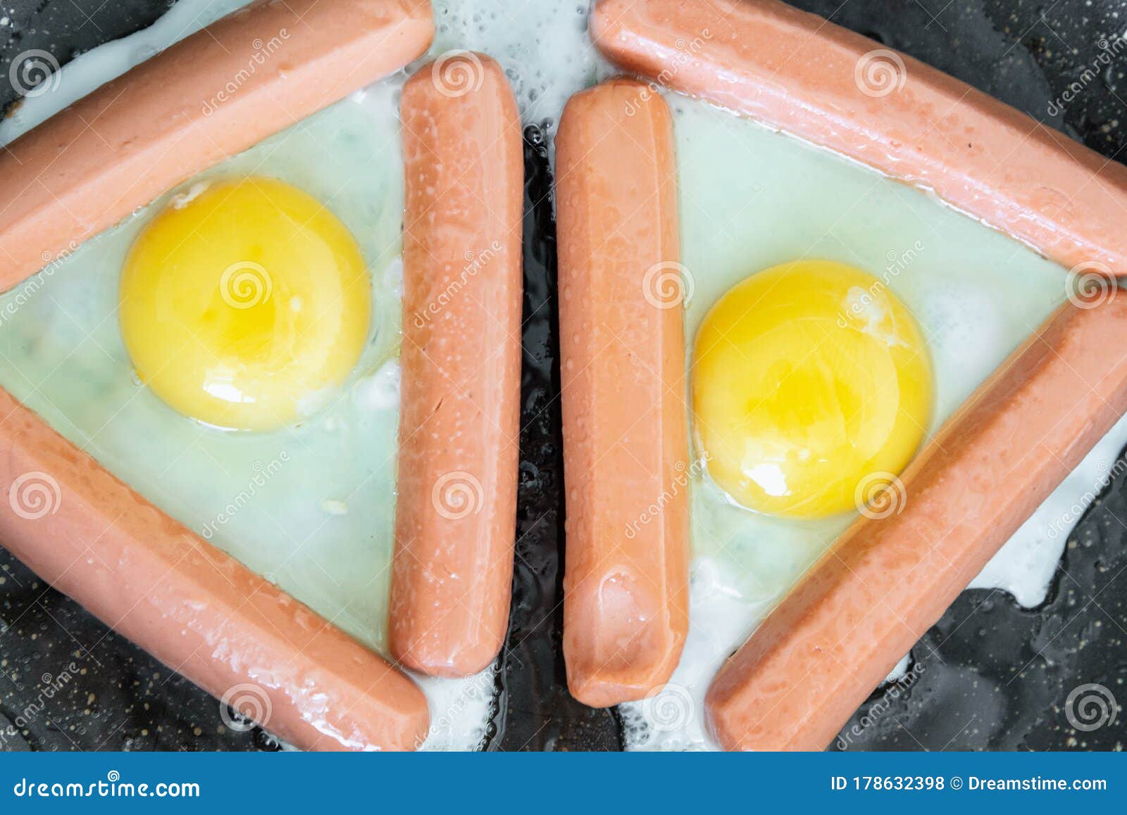 Fried Eggs and Fried Sausages for Breakfast or Dinner Stock Photo Image of sausages, design