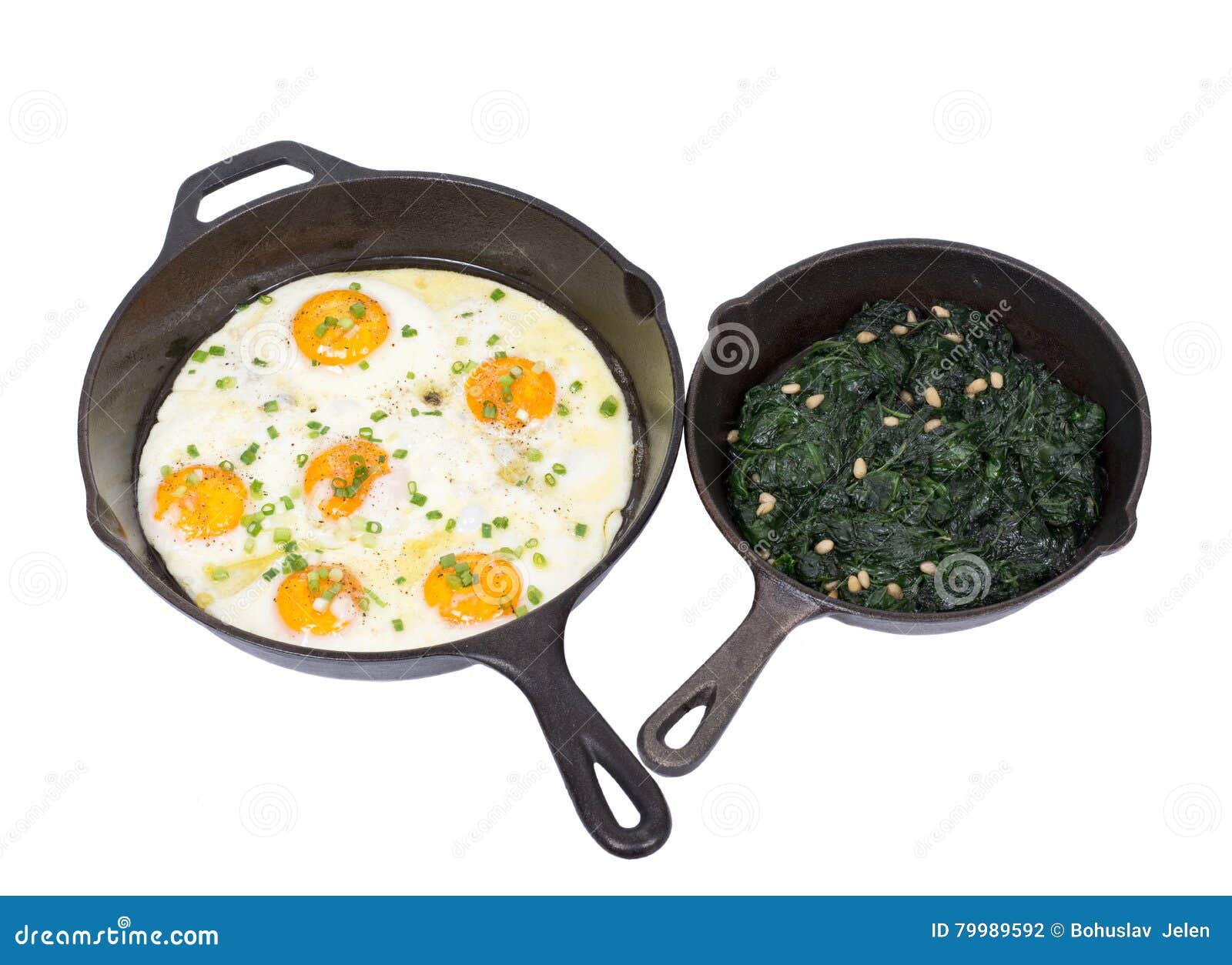 Fried Eggs and Sauteed Spinach Stock Photo Image of isolated, amish