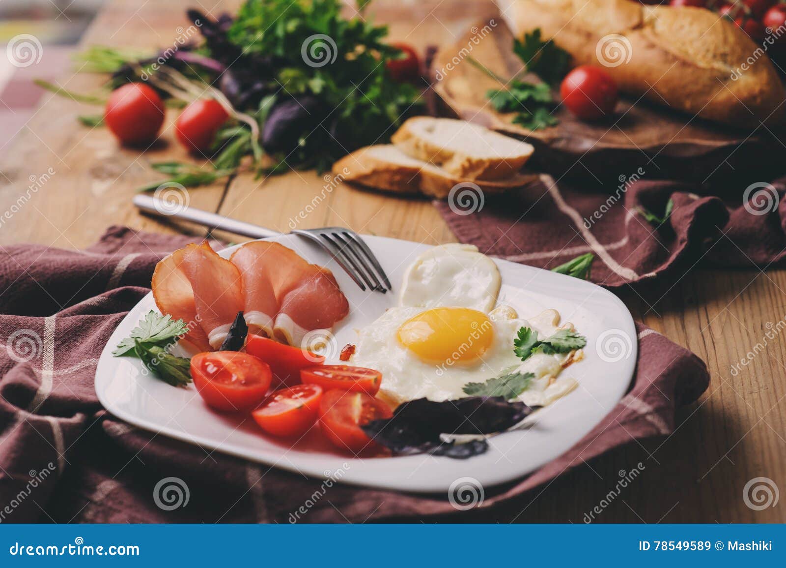 Fried Eggs with Tomato, Basil and Prosciutto, Table Set for Cozy