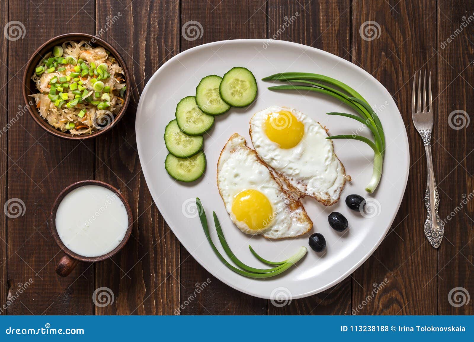 Image with fried eggs stock photo. Image of fork, lunch 113238188