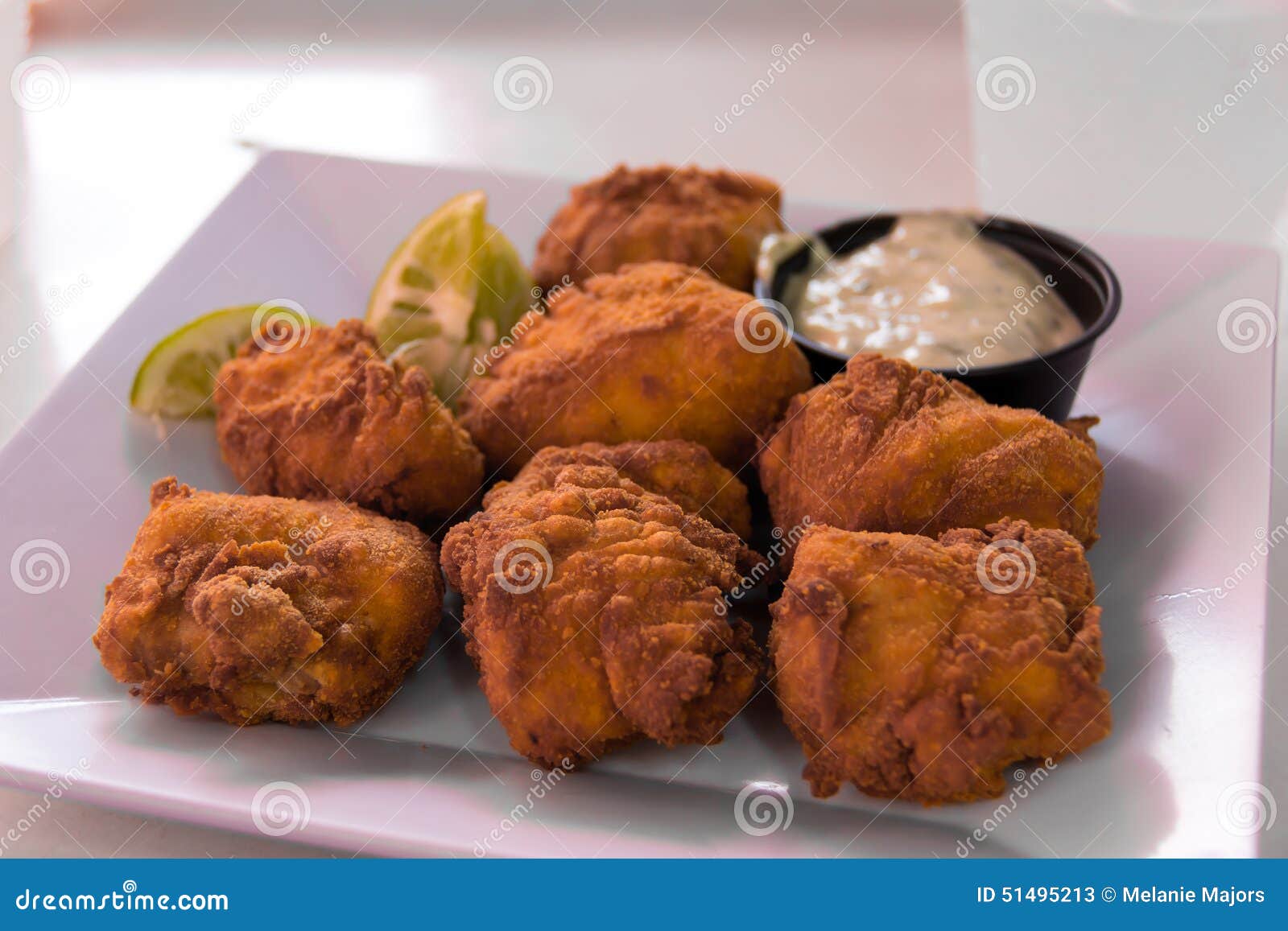Fried Fish Bites with a Side of Sauce Stock Image - Image of juan