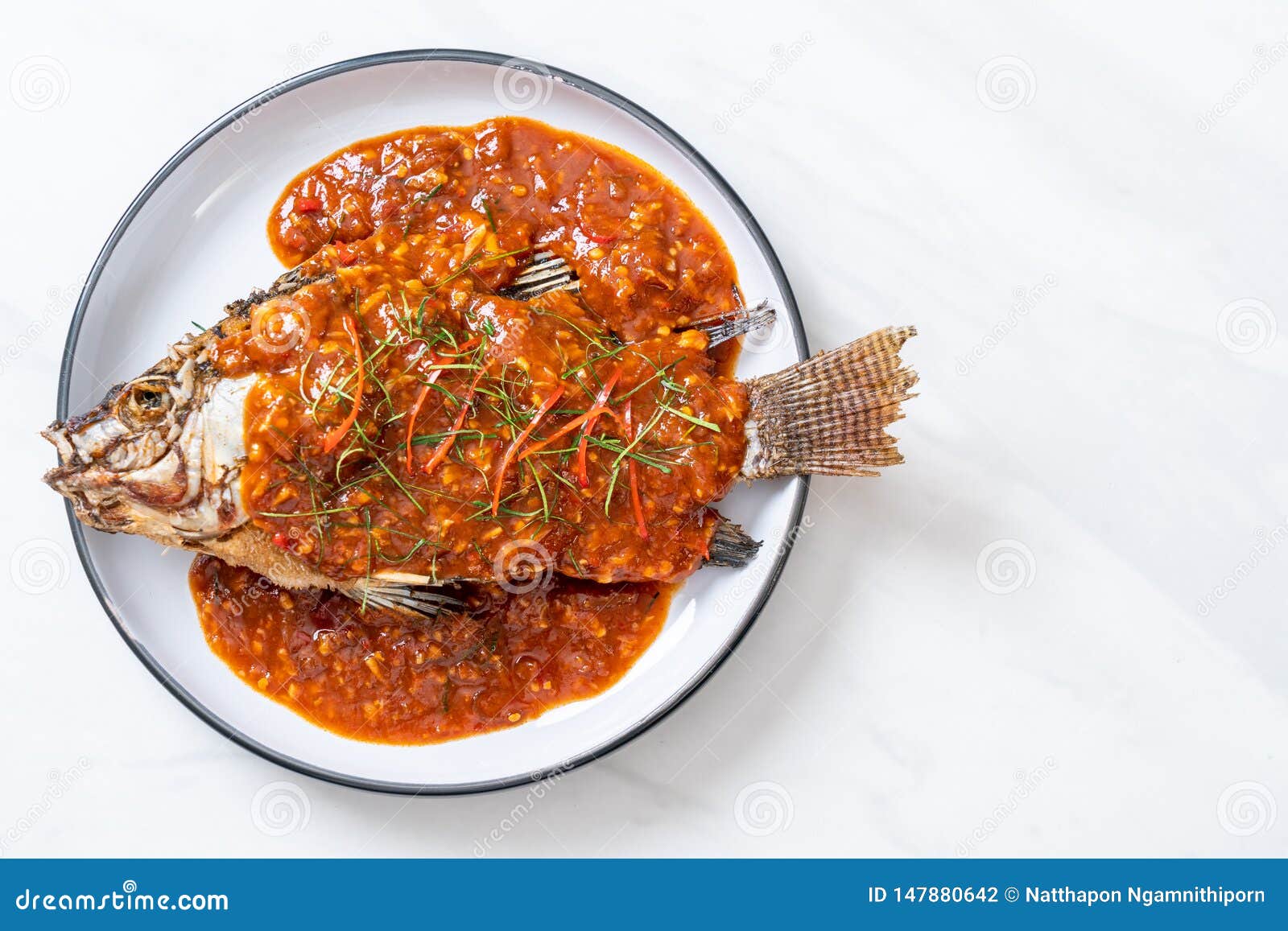 Fried Fish with Chili Sauce Stock Photo Image of chinese, asian