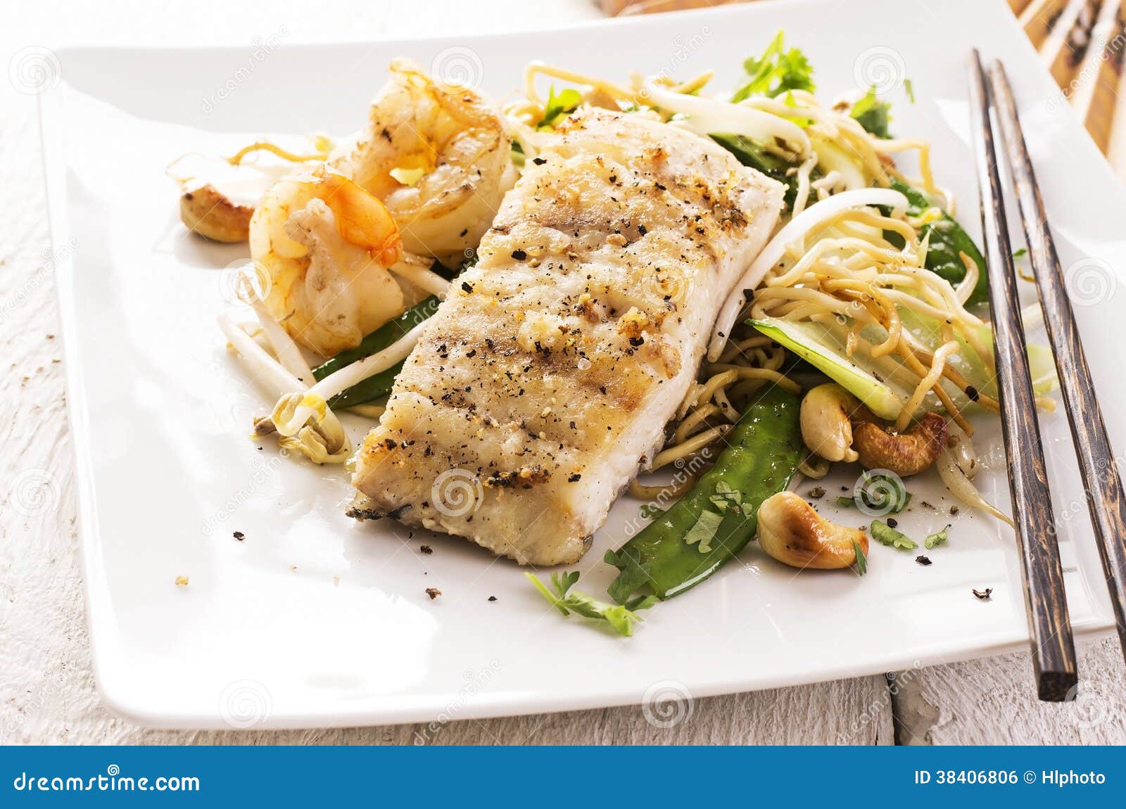 Fried Fish with Noodles and Vegetables Stock Photo Image of fast