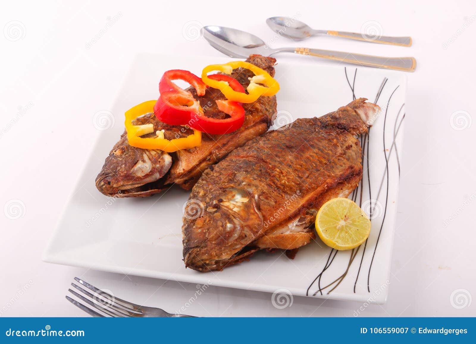 Fried fish plate stock image. Image of natural, plate 106559007