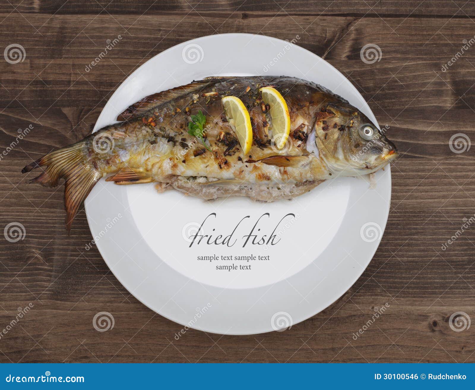 Fried fish on plate stock photo. Image of dishes, utensils 30100546