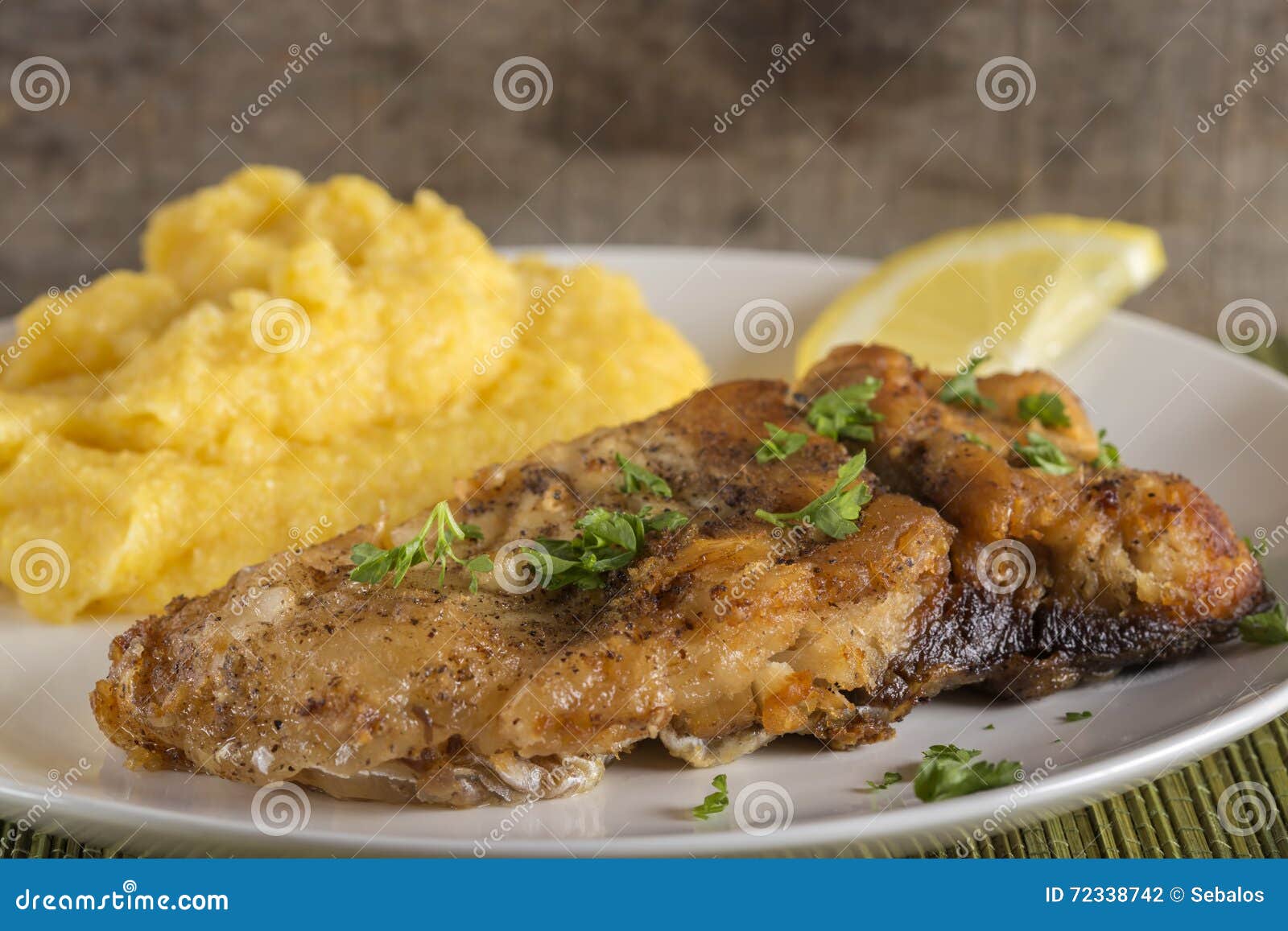 Fried Fish with Polenta and Lemon Stock Photo Image of macro, fish
