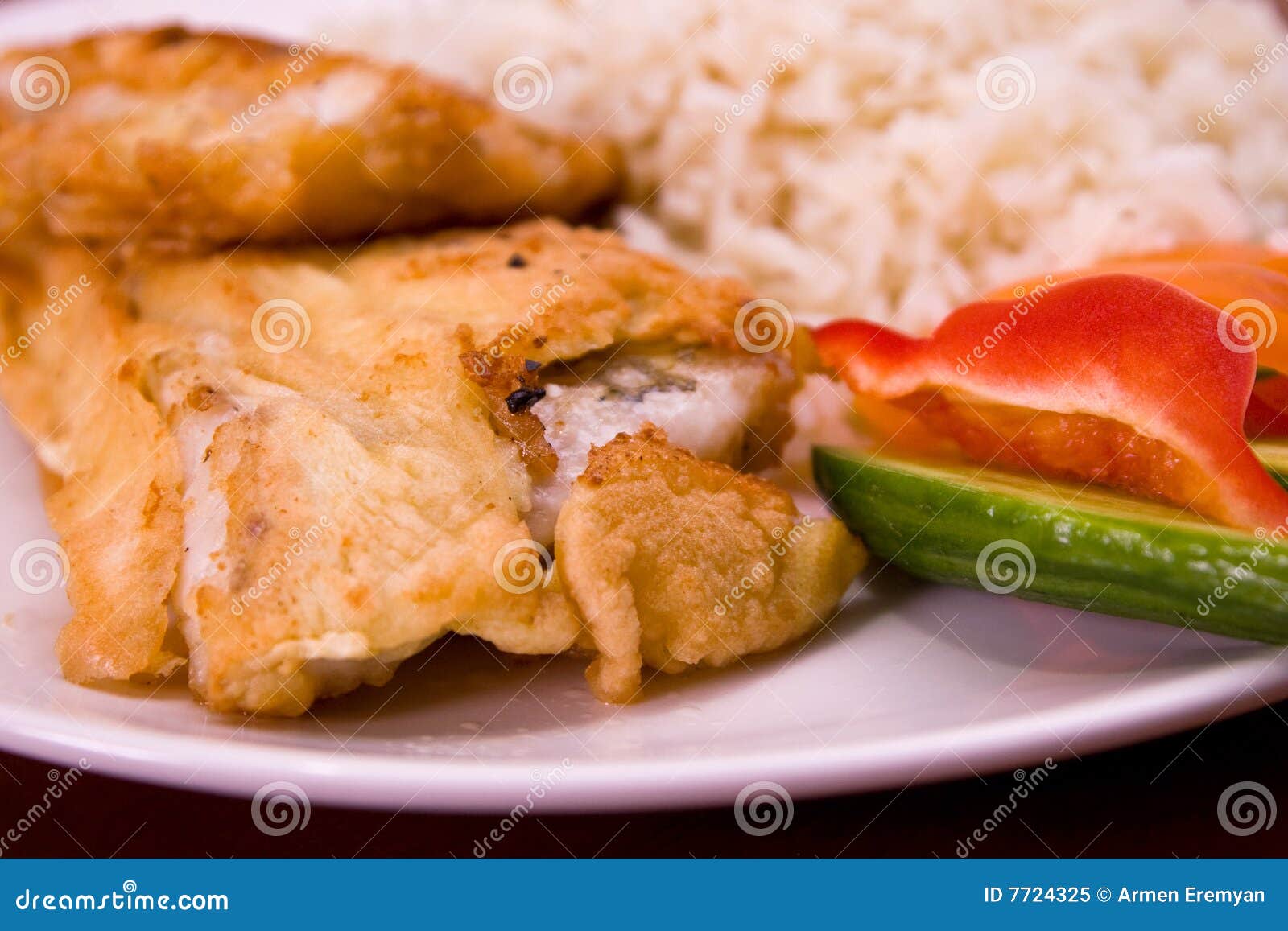 Fried fish with rice stock image. Image of pepper, dinner - 7724325