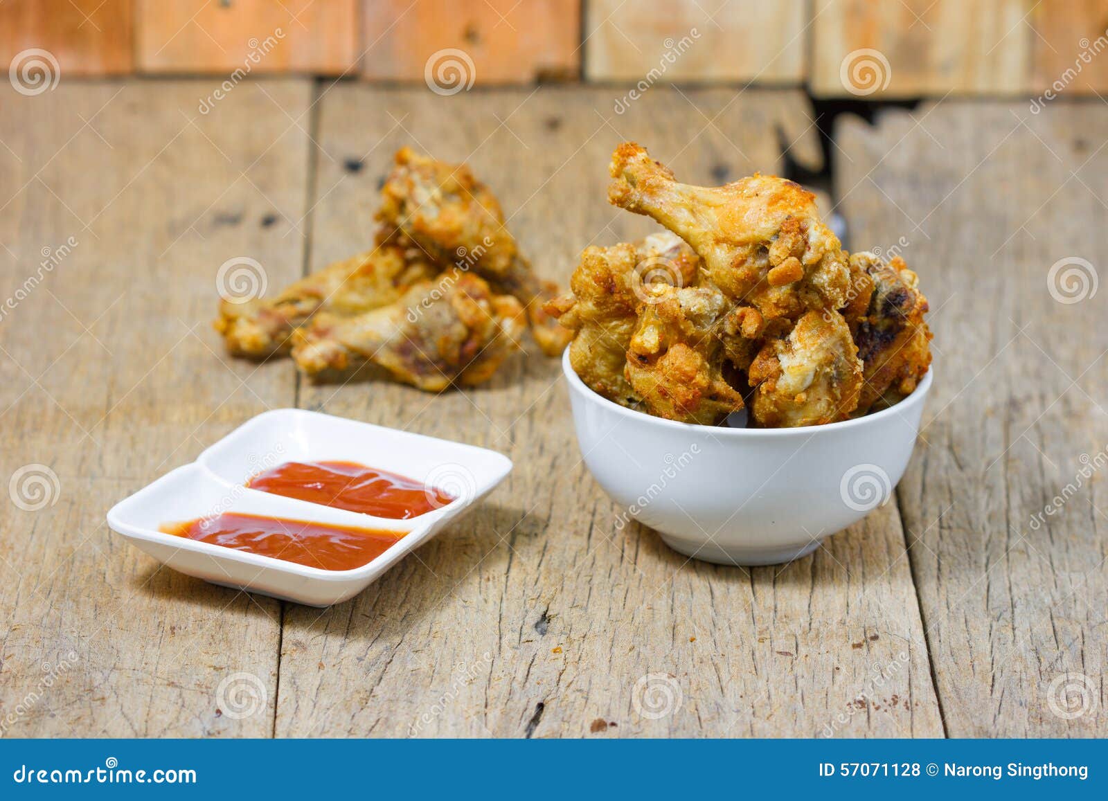 Fried Fish Sauce Marinated Chicken Drumstick and Sauce Stock Photo