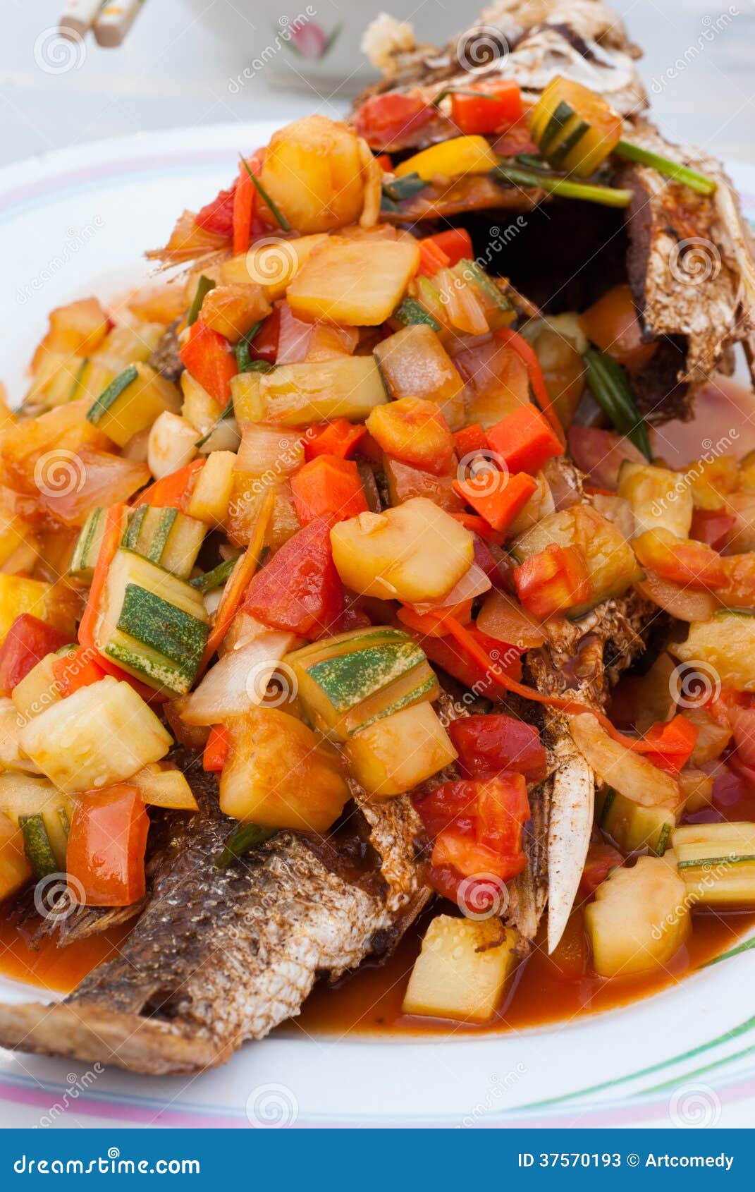 Fried Fish with Sour and Sweet Sauce . Stock Image Image of snapper