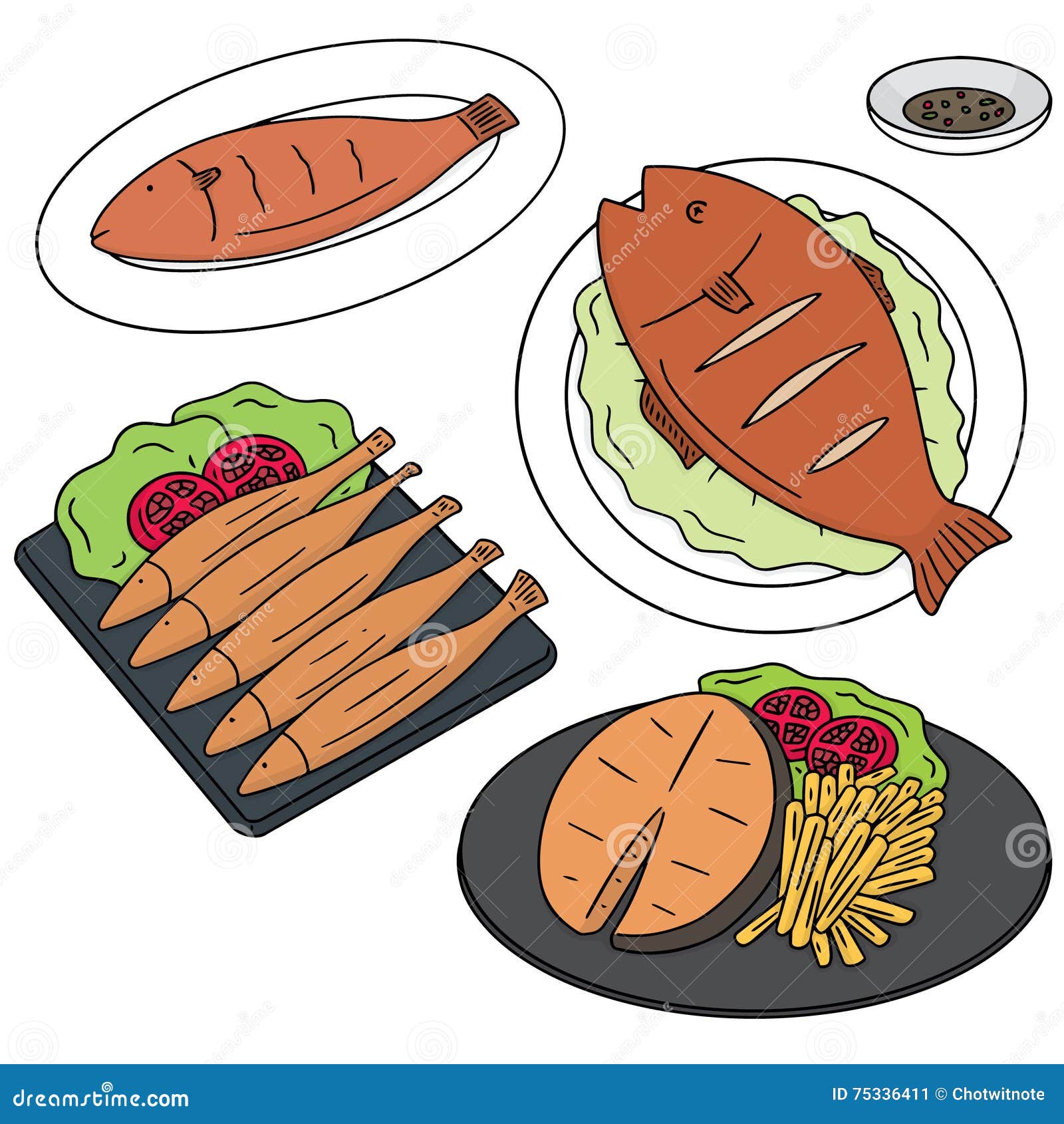 Fried fish stock vector. Illustration of fish, cartoon - 75336411
