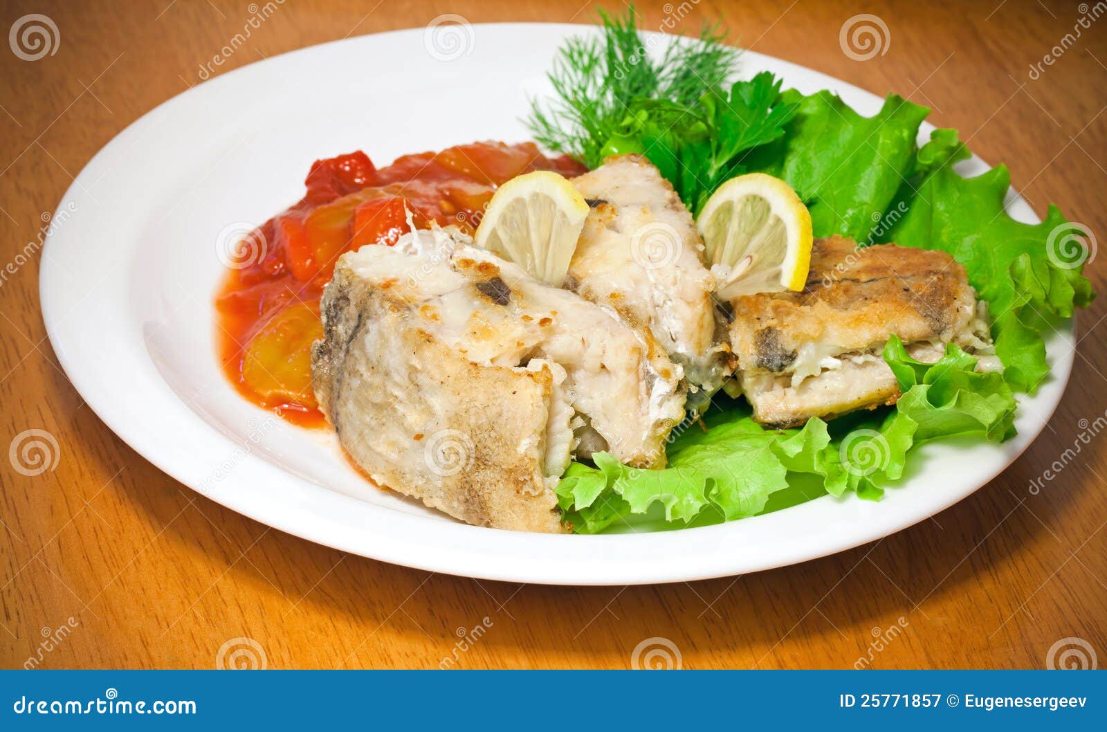 Fried fish with vegetables stock image. Image of lunch 25771857
