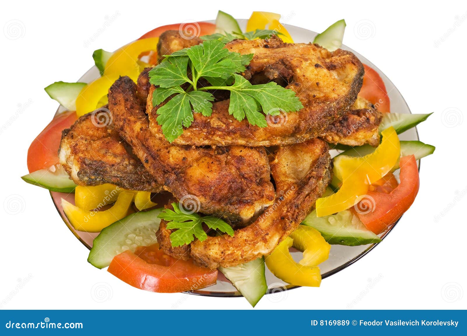 Fried fish and vegetables. stock image. Image of fried 8169889