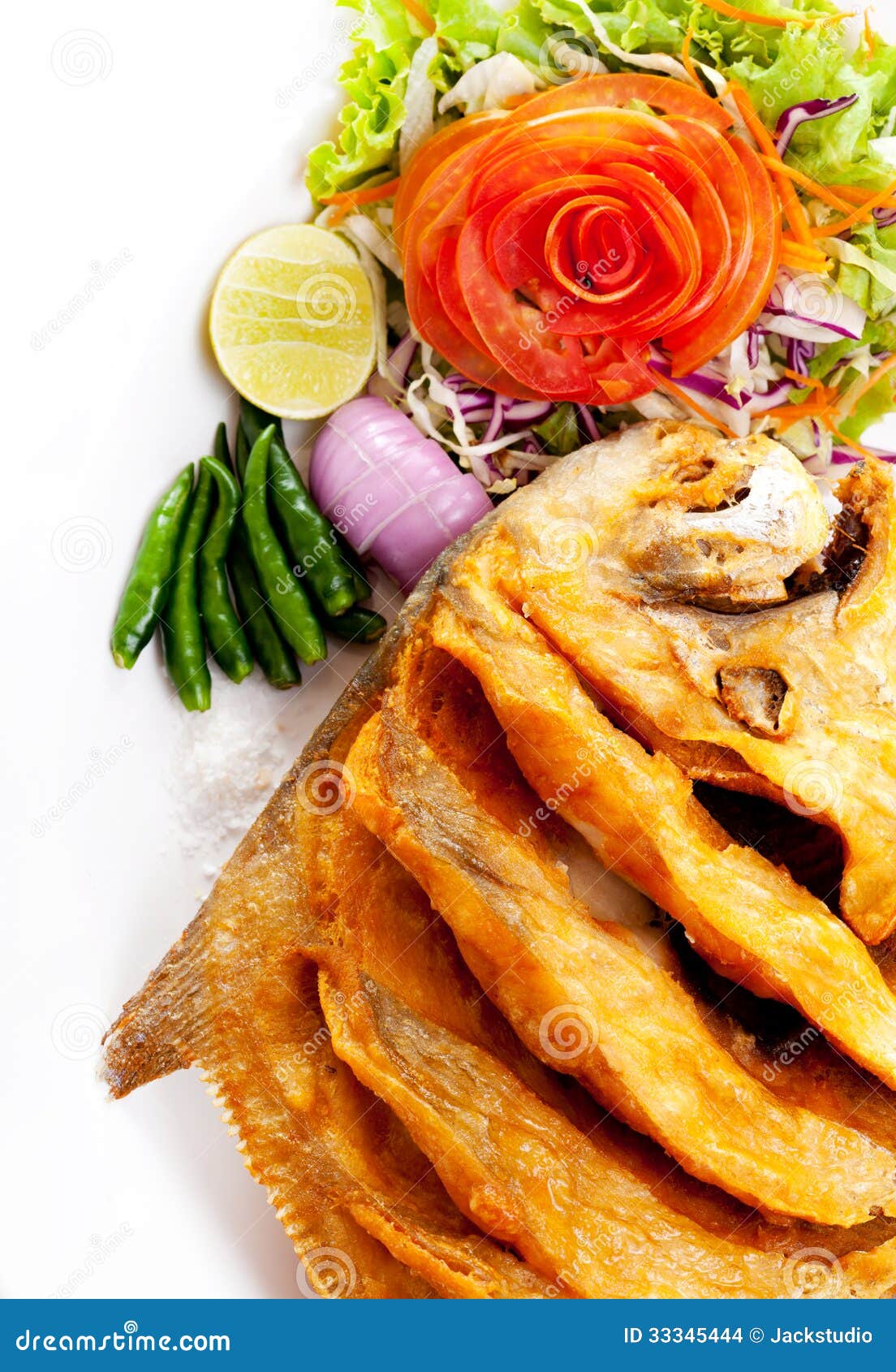 Fried fish and vegetables stock photo. Image of meal 33345444
