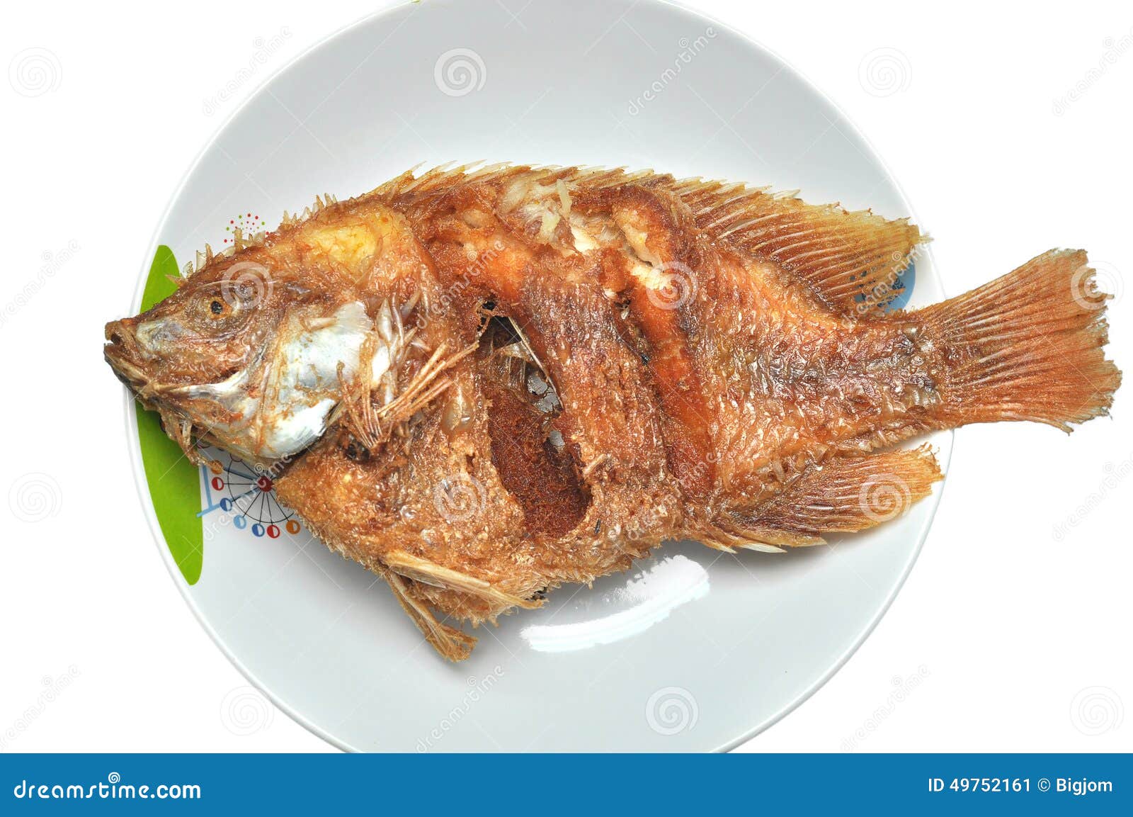 Fried Fish on the White Plate Stock Image Image of snack, golden
