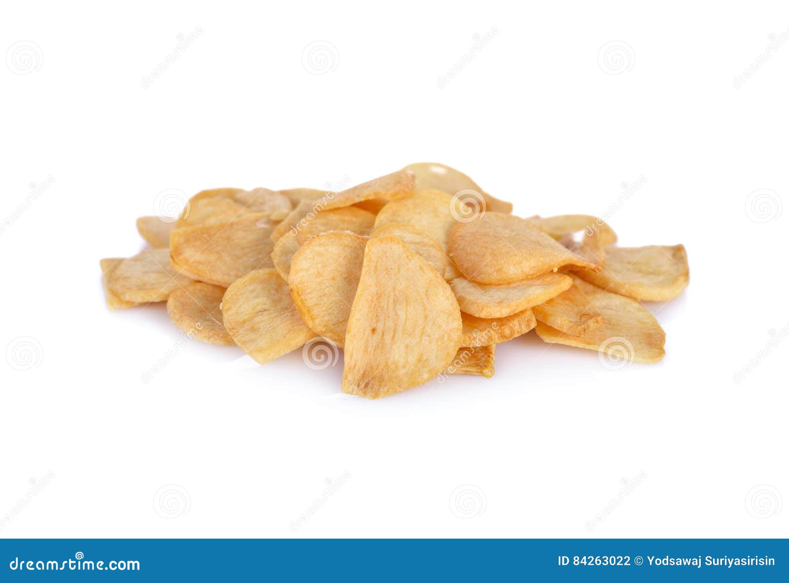 Fried Garlic Chips on White Background Stock Photo Image of gold