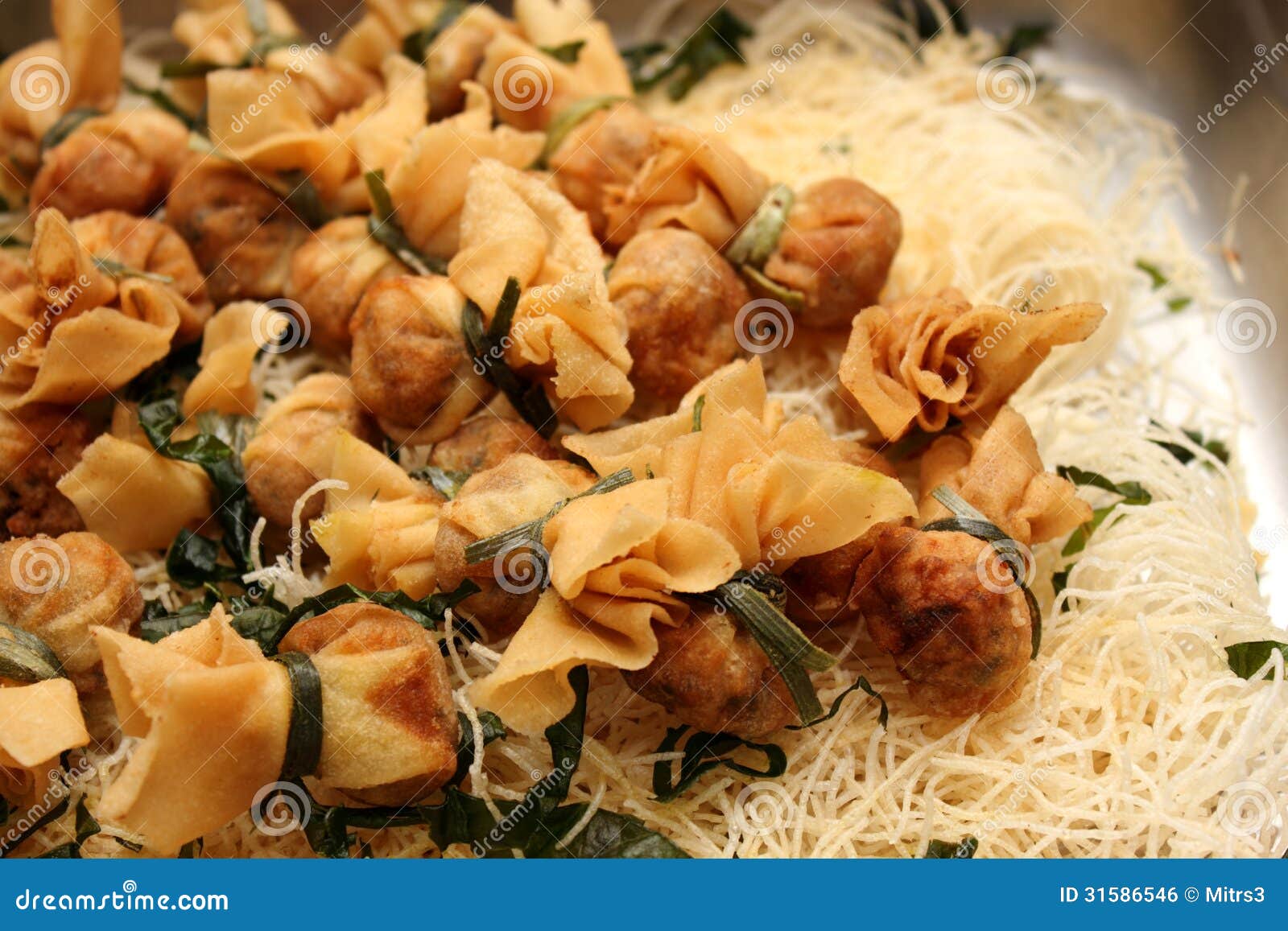Fried Golden Bags on Rice Noodle Crispy Stock Photo Image of filled, meal 31586546