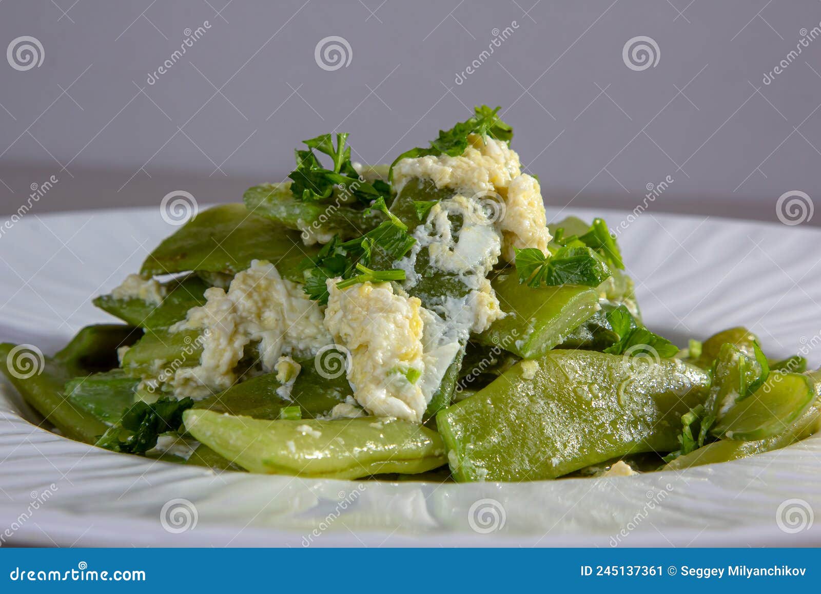 Fried Green Beans with Egg are on a Plate Stock Image Image of bright