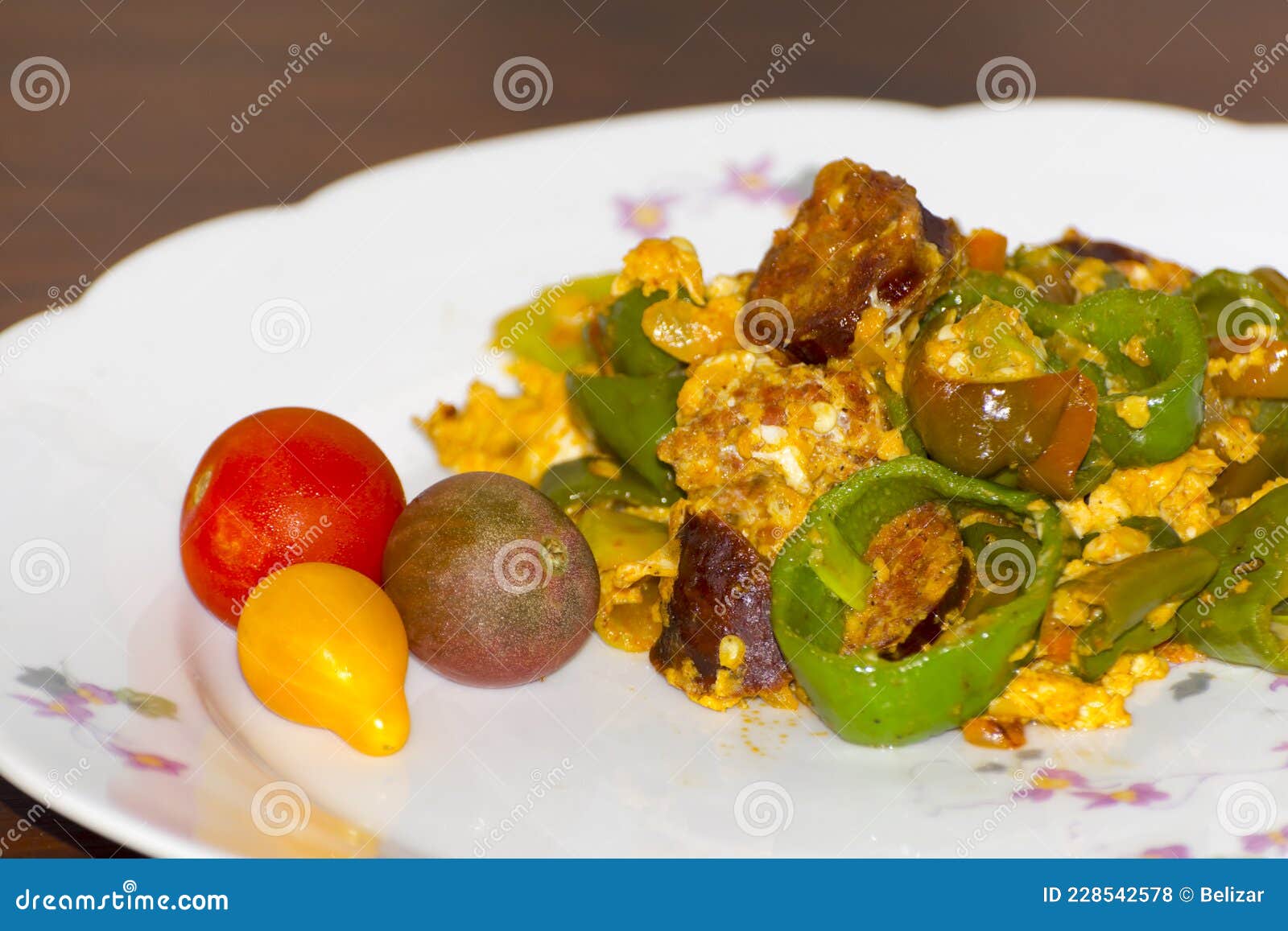 Fried Green Pepper and Egg with Tomato Stock Photo Image of food