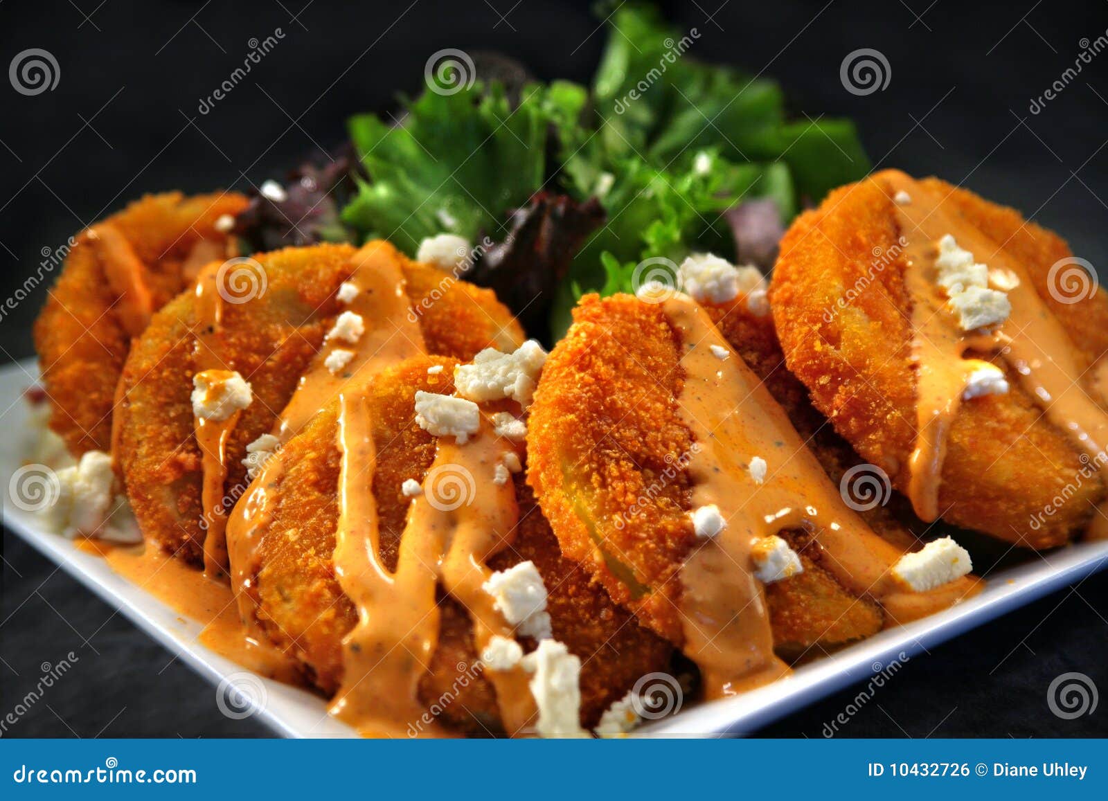 Fried Green Tomatoes Covered with Feta Cheese Stock Photo Image of